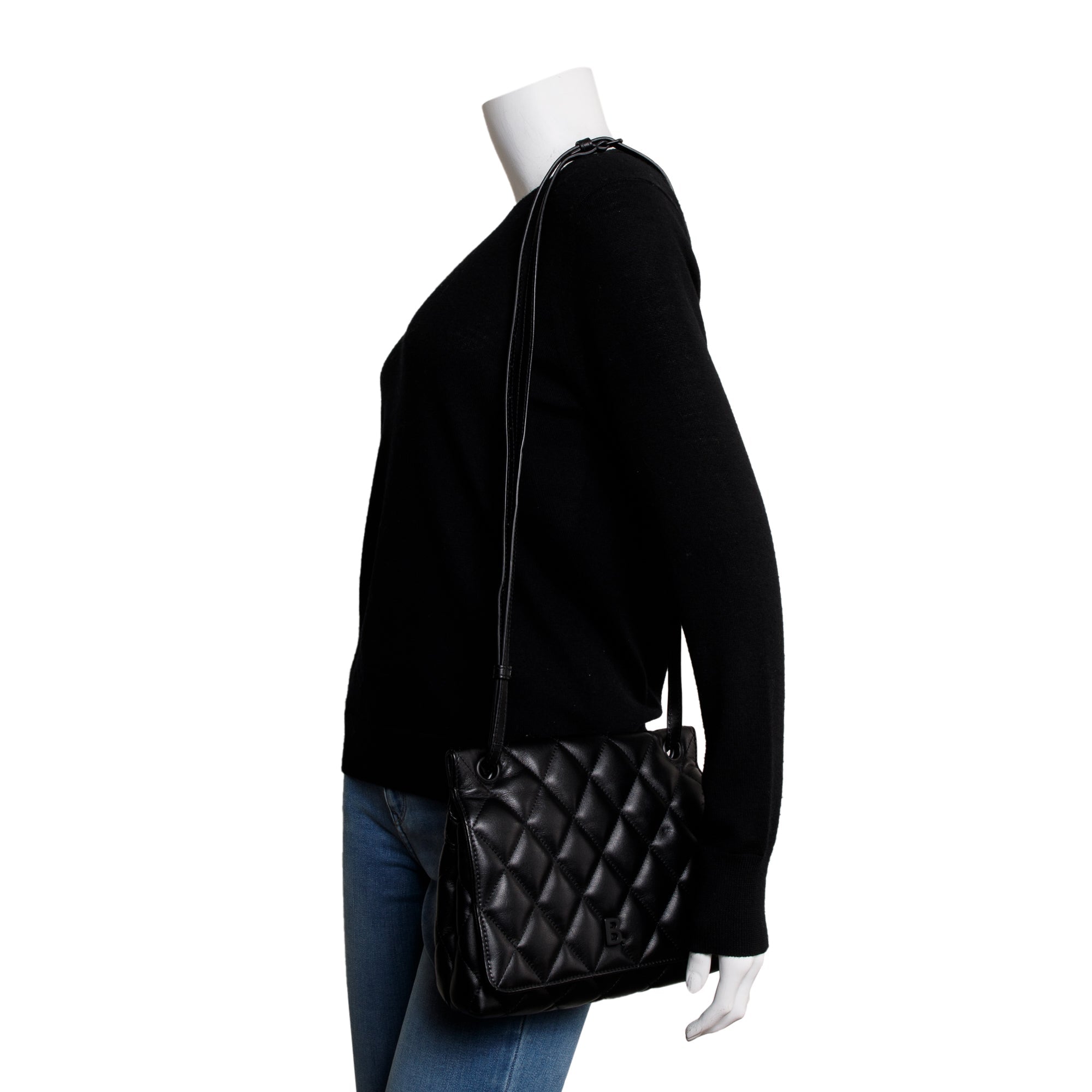 Balenciaga Black Quilted Nappa Leather Medium Touch B Shoulder Bag