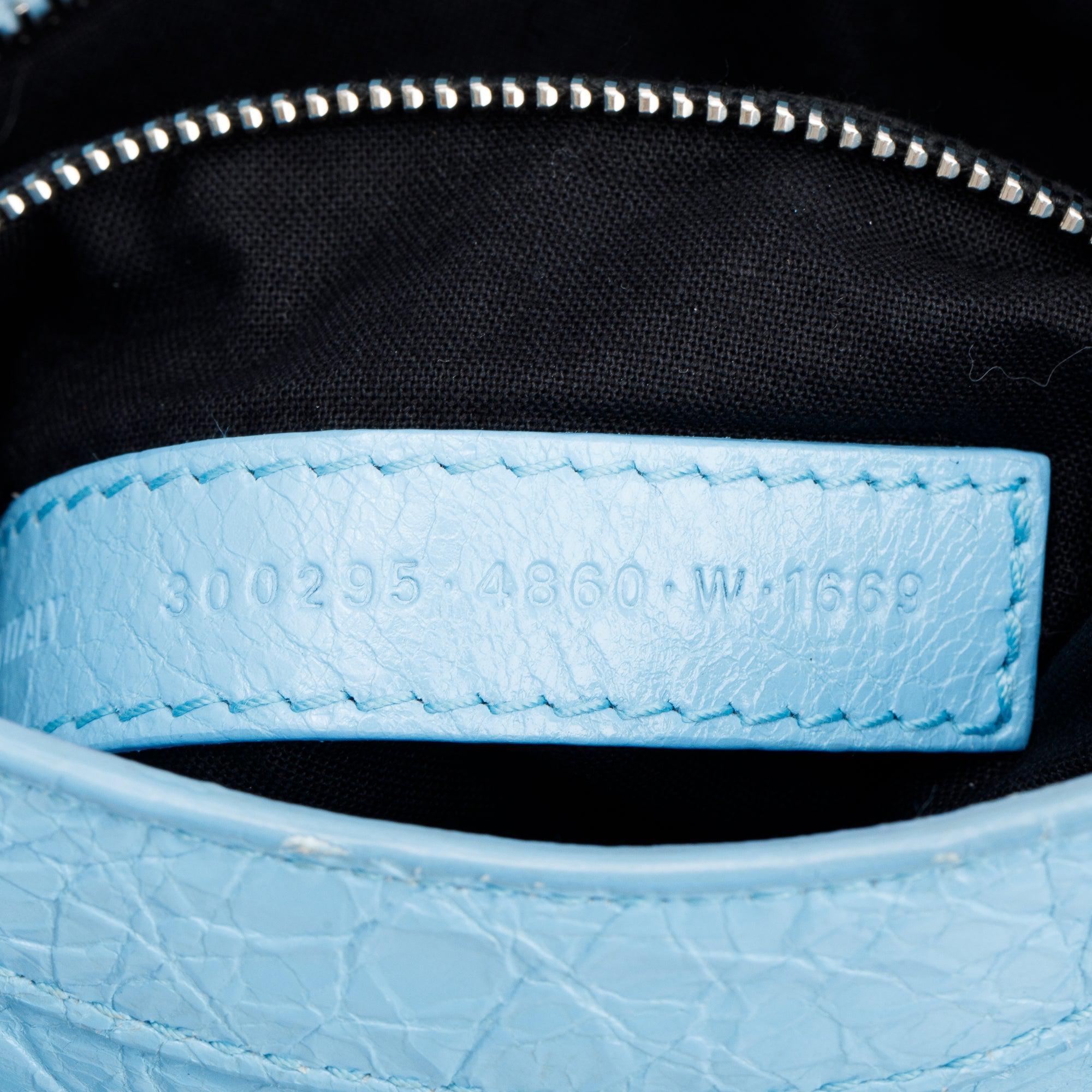 Balenciaga Blue Agneau Leather Classic Mini City Bag w/ Logo Strap