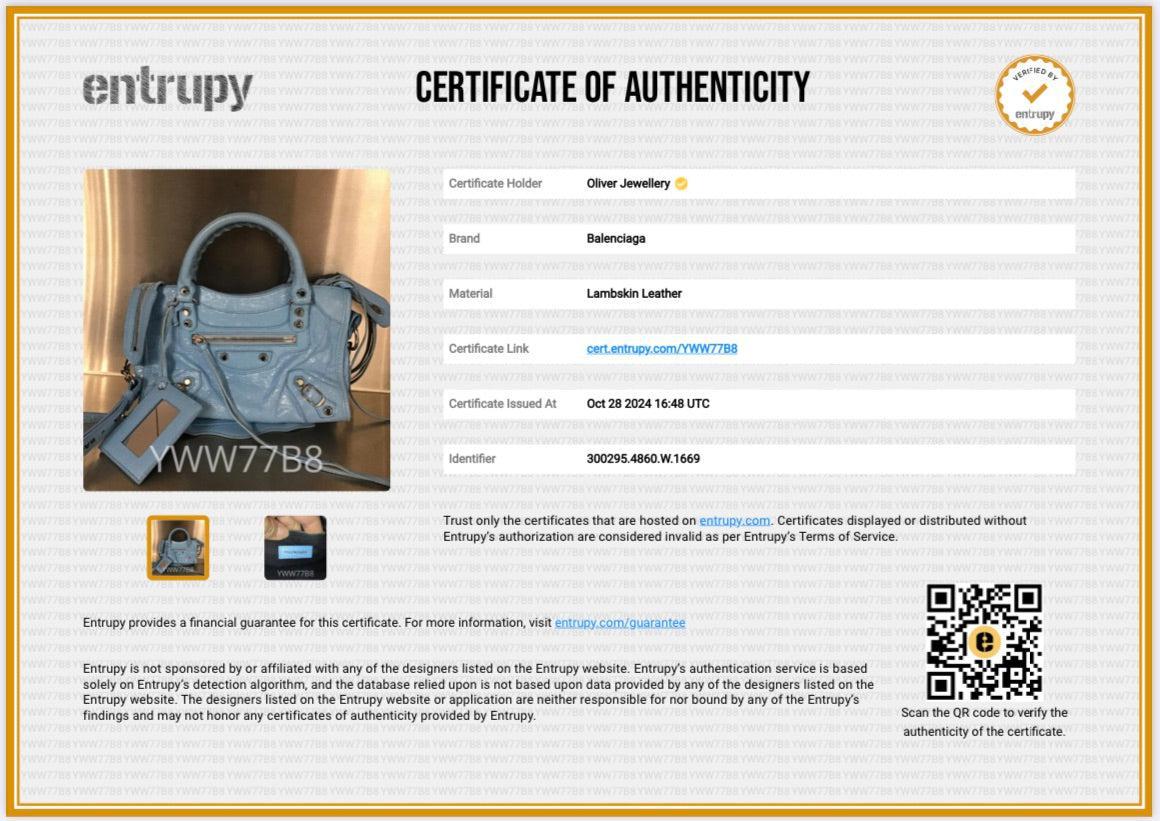 Balenciaga Blue Agneau Leather Classic Mini City Bag w/ Logo Strap