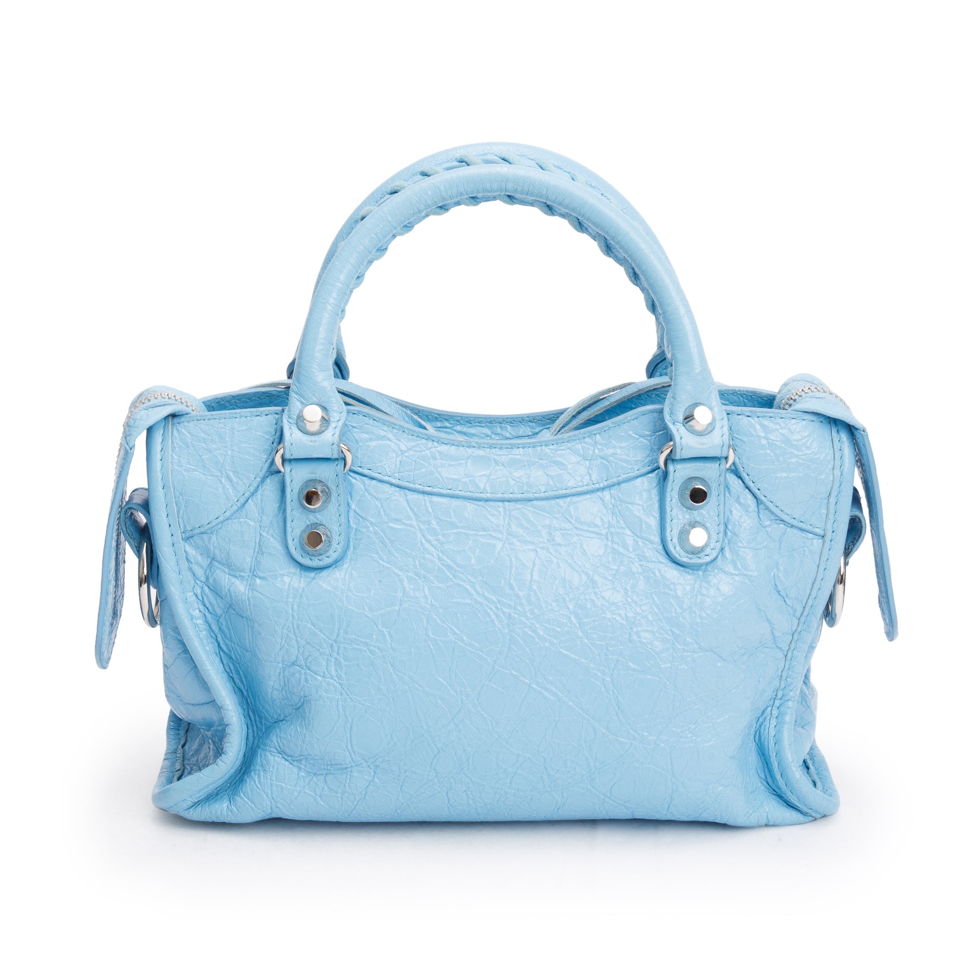 Balenciaga Blue Agneau Leather Classic Mini City Bag w/ Logo Strap