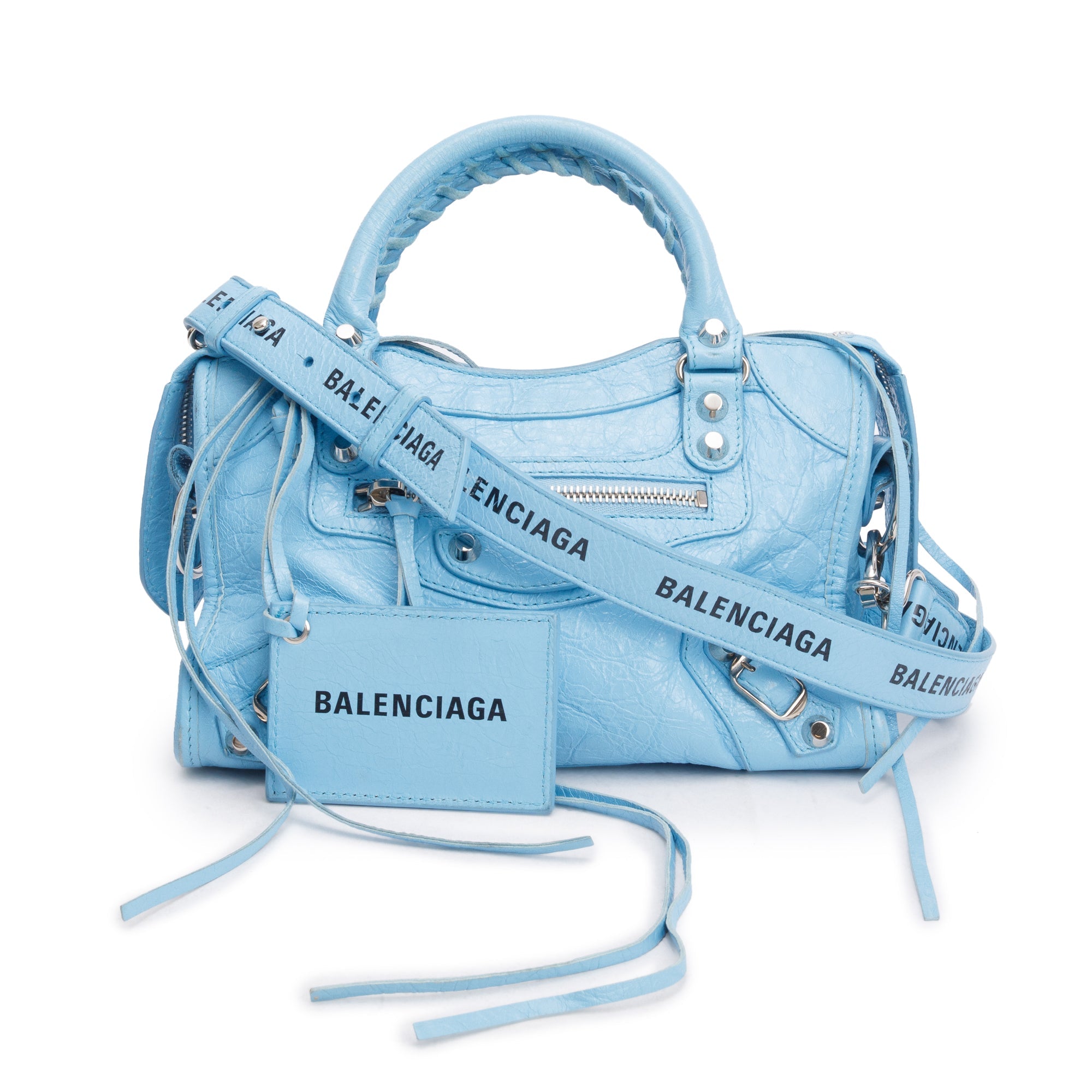 Logo Balenciaga Mini Bags Balenciaga Blue Agneau Leather Classic