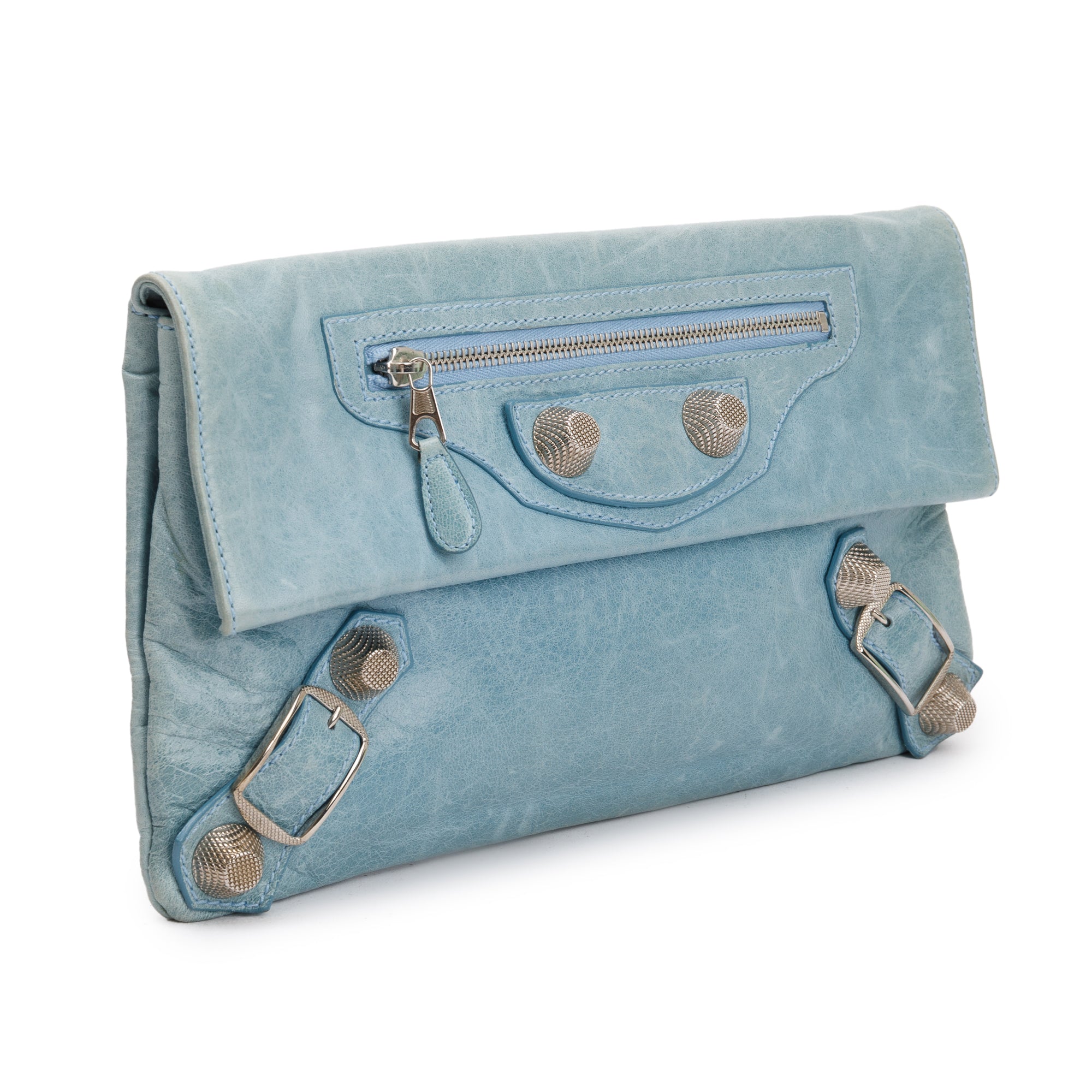 Balenciaga Blue Agneau Leather Giant 12 Envelope Clutch