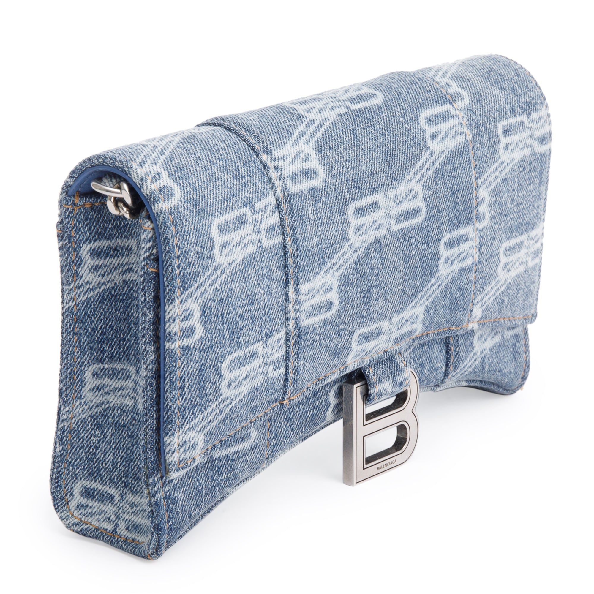 Balenciaga Blue BB Denim Hourglass Wallet on Chain w/ Box