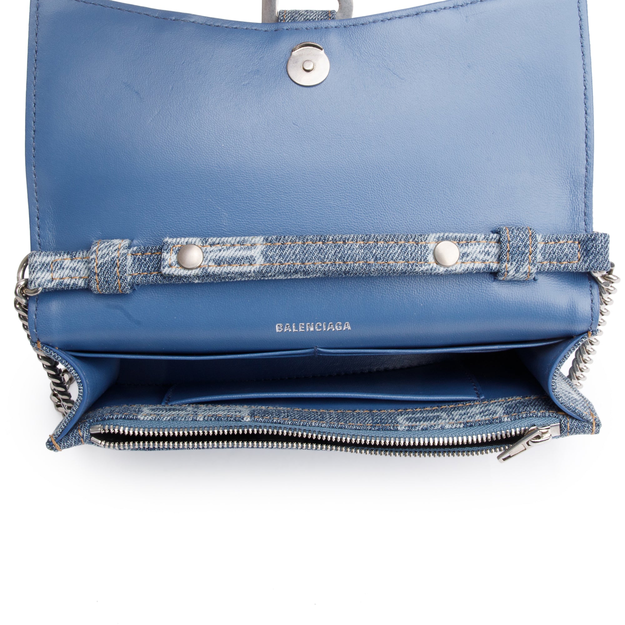Balenciaga Blue BB Denim Hourglass Wallet on Chain w/ Box