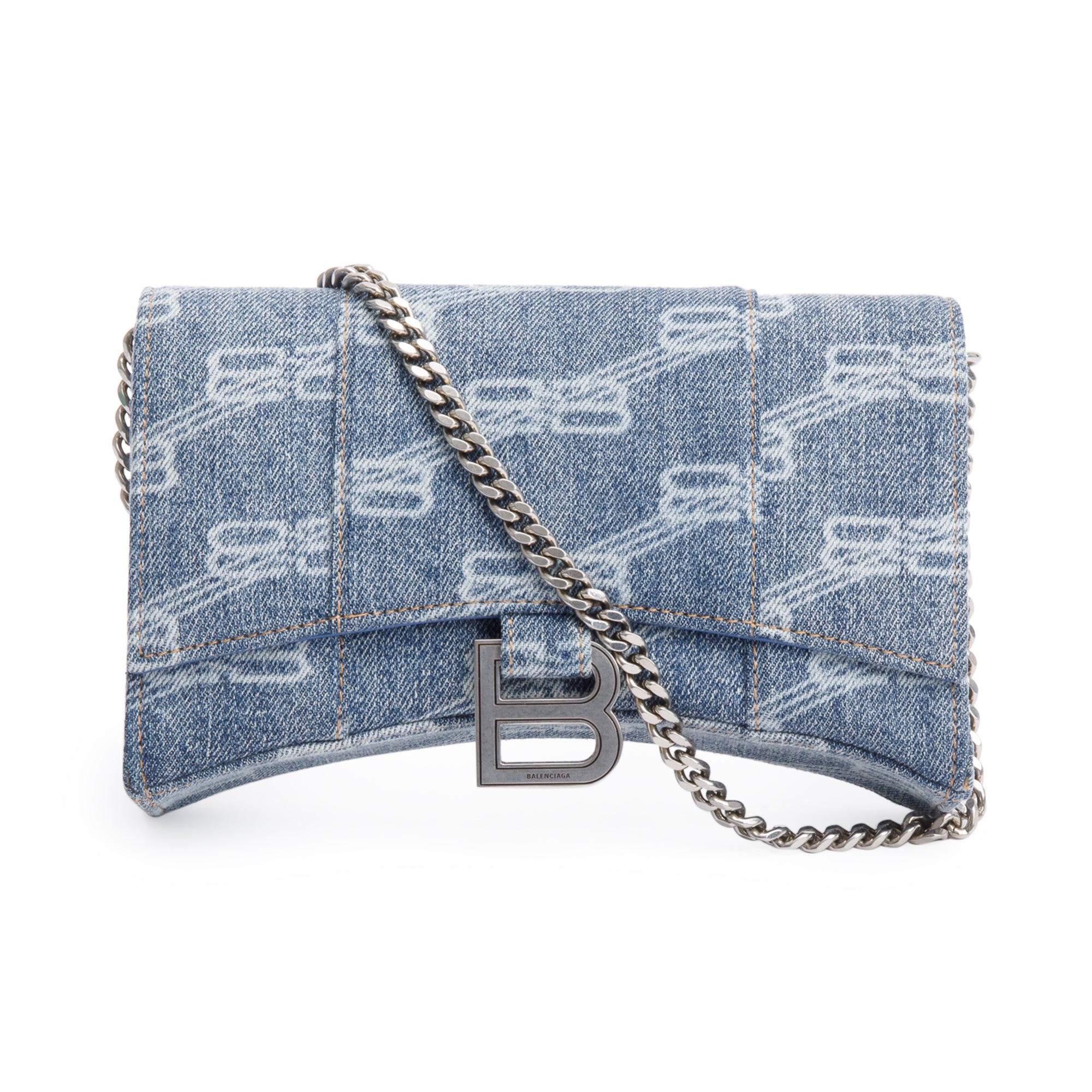 Balenciaga Blue BB Denim Hourglass Wallet on Chain w/ Box