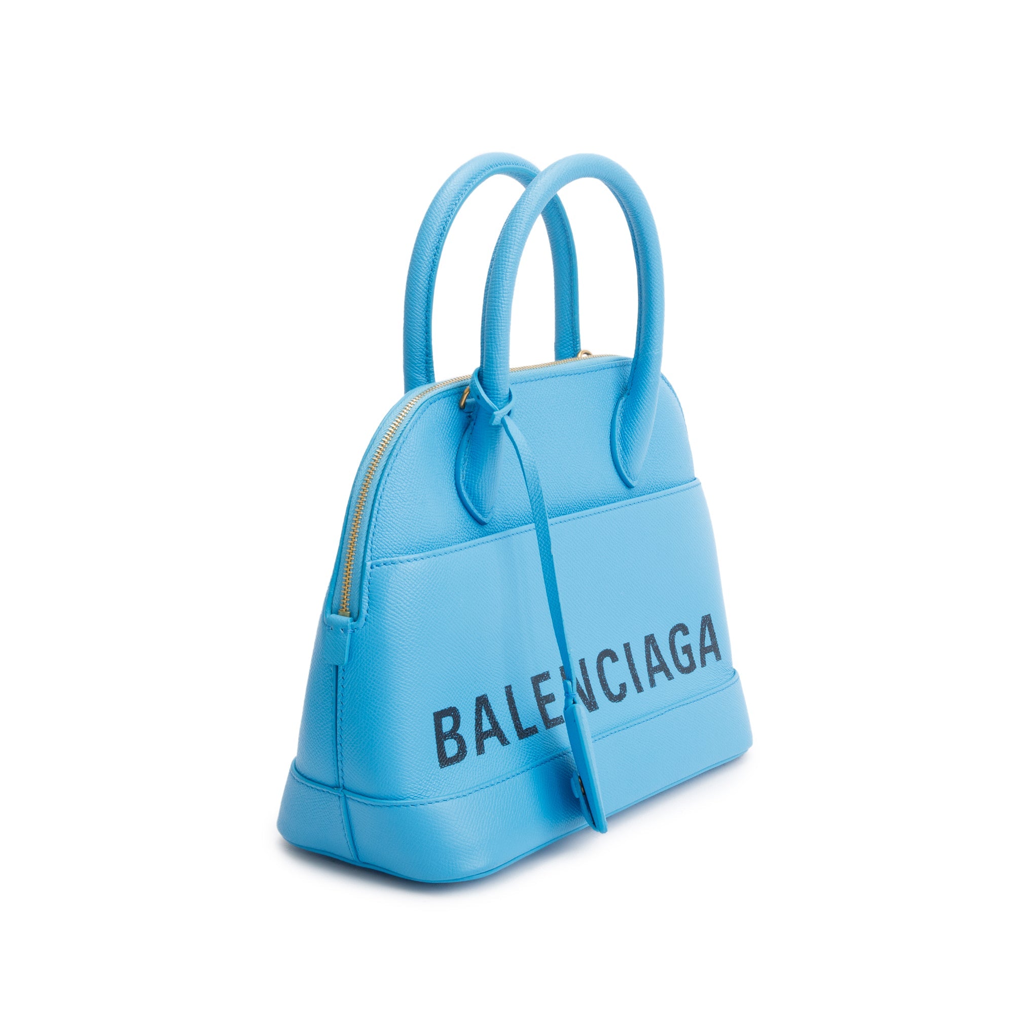 Balenciaga Blue Grained Calfskin Leather Ville S Top Handle Bag w/ Strap