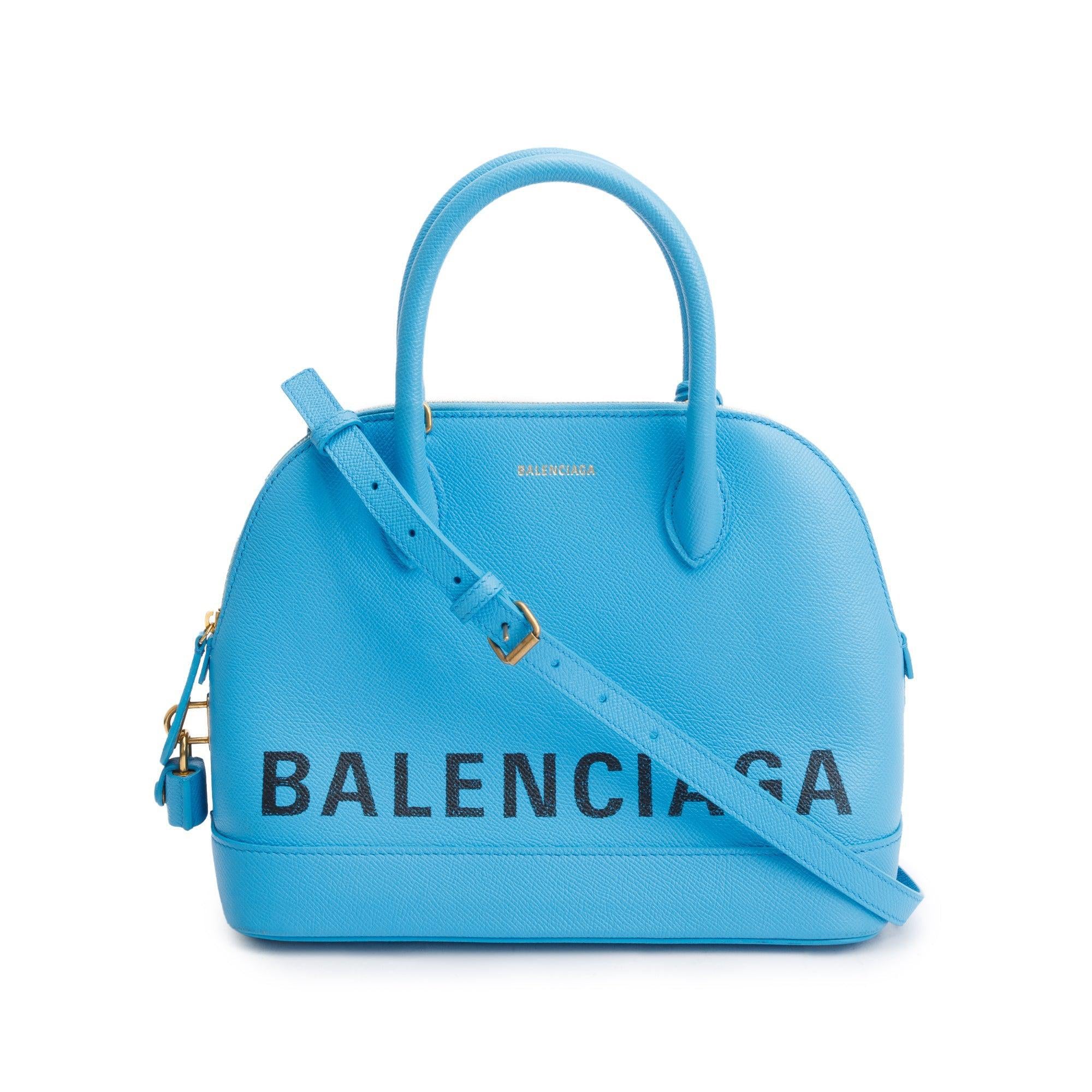 Balenciaga Blue Grained Calfskin Leather Ville S Top Handle Bag w/ Strap