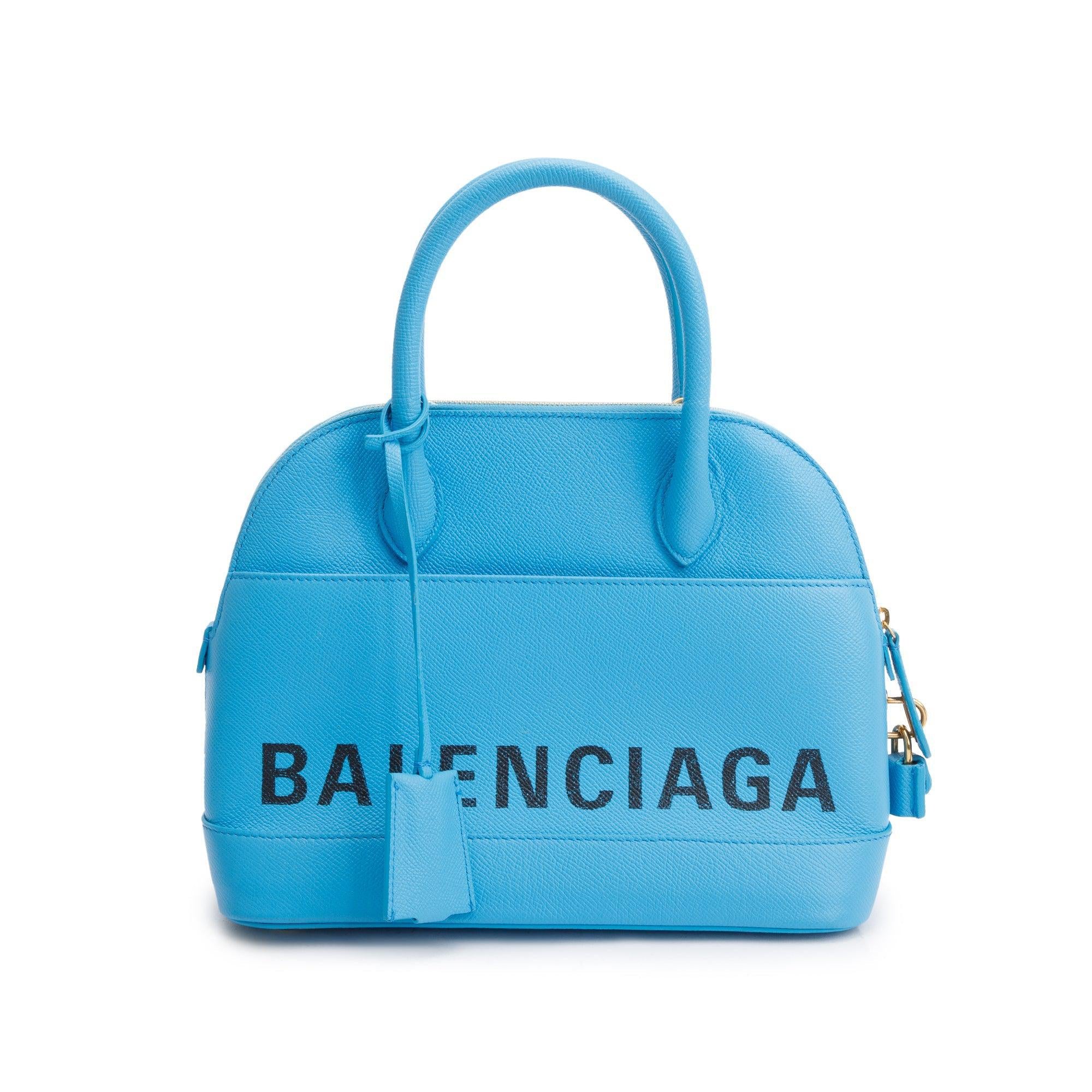 Balenciaga Blue Grained Calfskin Leather Ville S Top Handle Bag w/ Strap