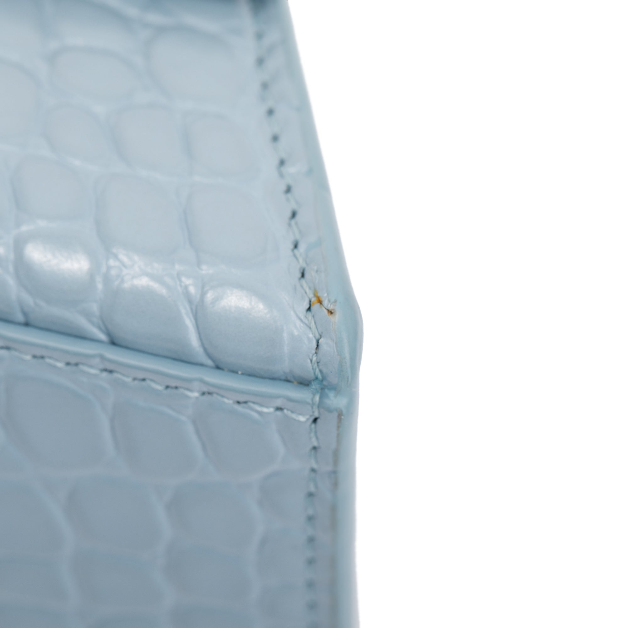 Balenciaga Blue Grey Croc-Embossed Calfskin Leather Small Hourglass Top Handle Bag w/ Strap & Receipt