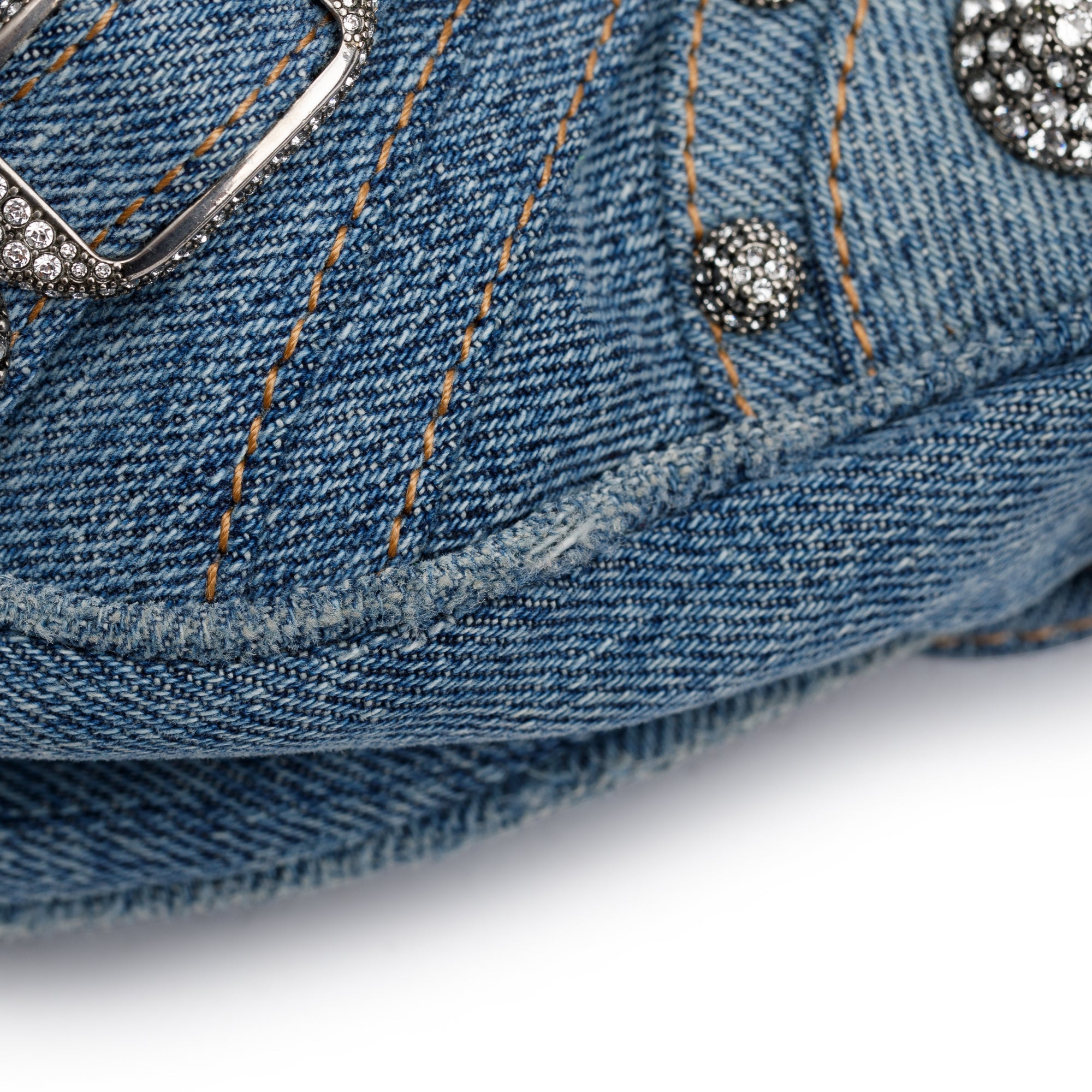 Balenciaga Blue Washed Frayed Denim Rhinestone Le Cagole Small Shoulder Bag