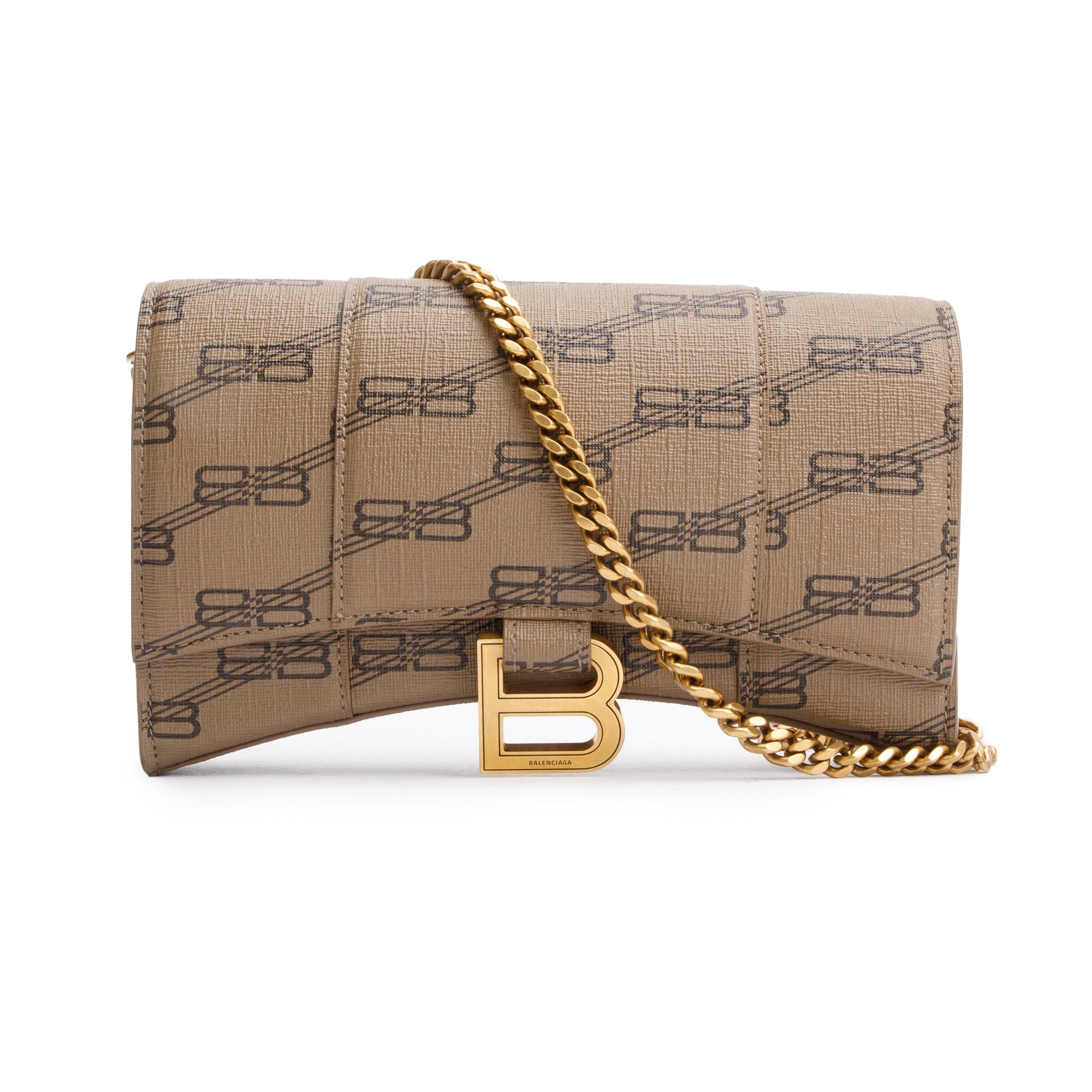 Balenciaga Brown BB Canvas Hourglass Wallet on Chain