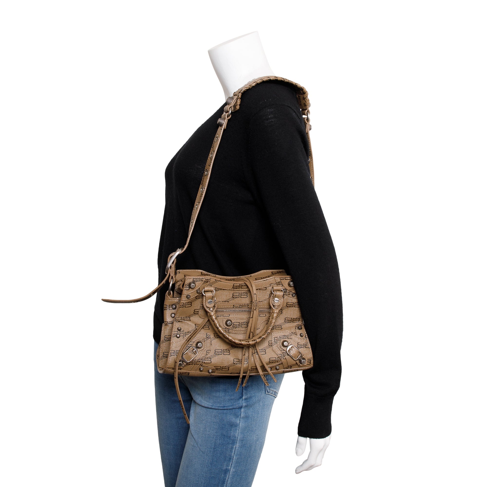 Balenciaga Brown BB Monogram Canvas Neo Cagole Classic XS City Bag w/ Strap