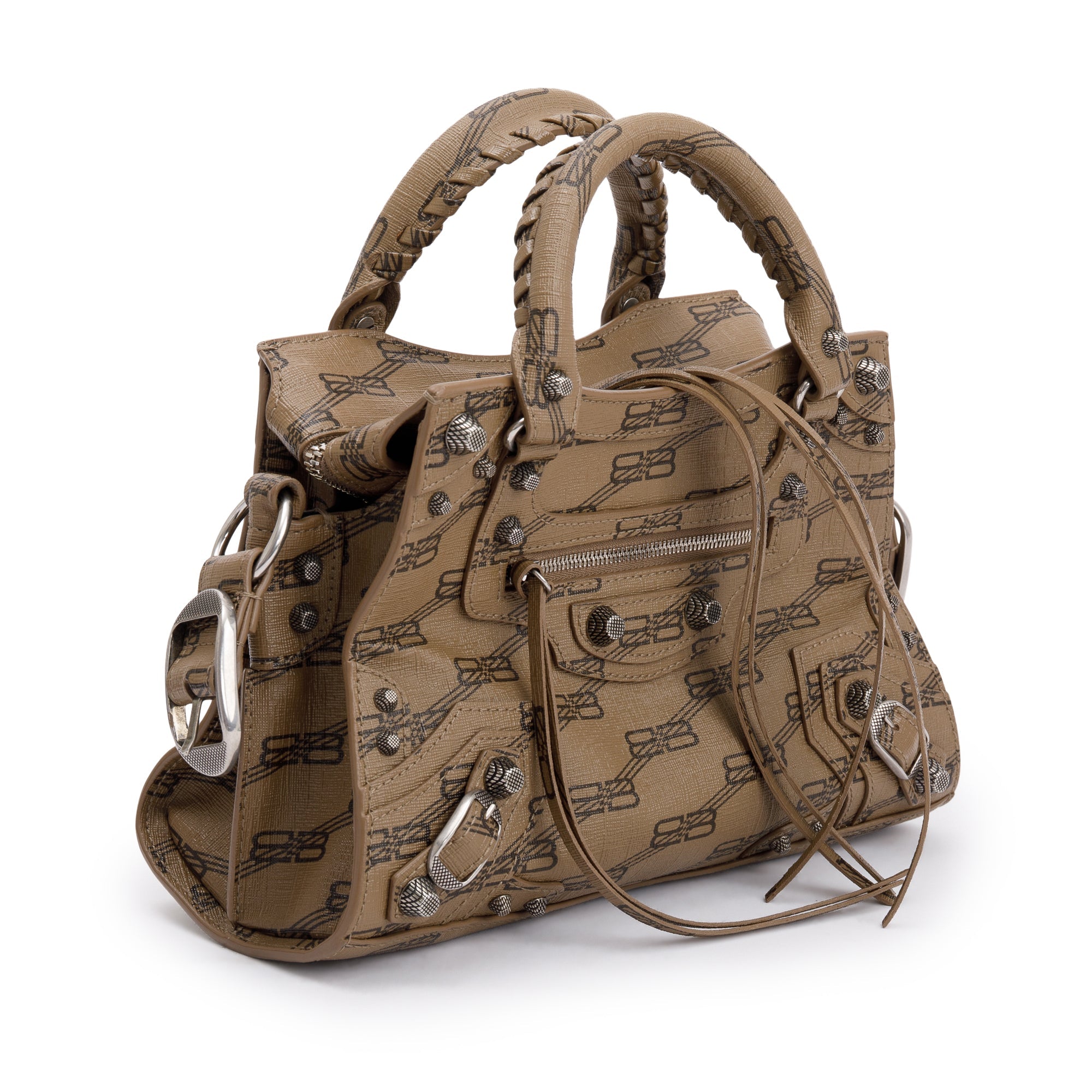 Balenciaga Brown BB Monogram Canvas Neo Cagole Classic XS City Bag w/ Strap