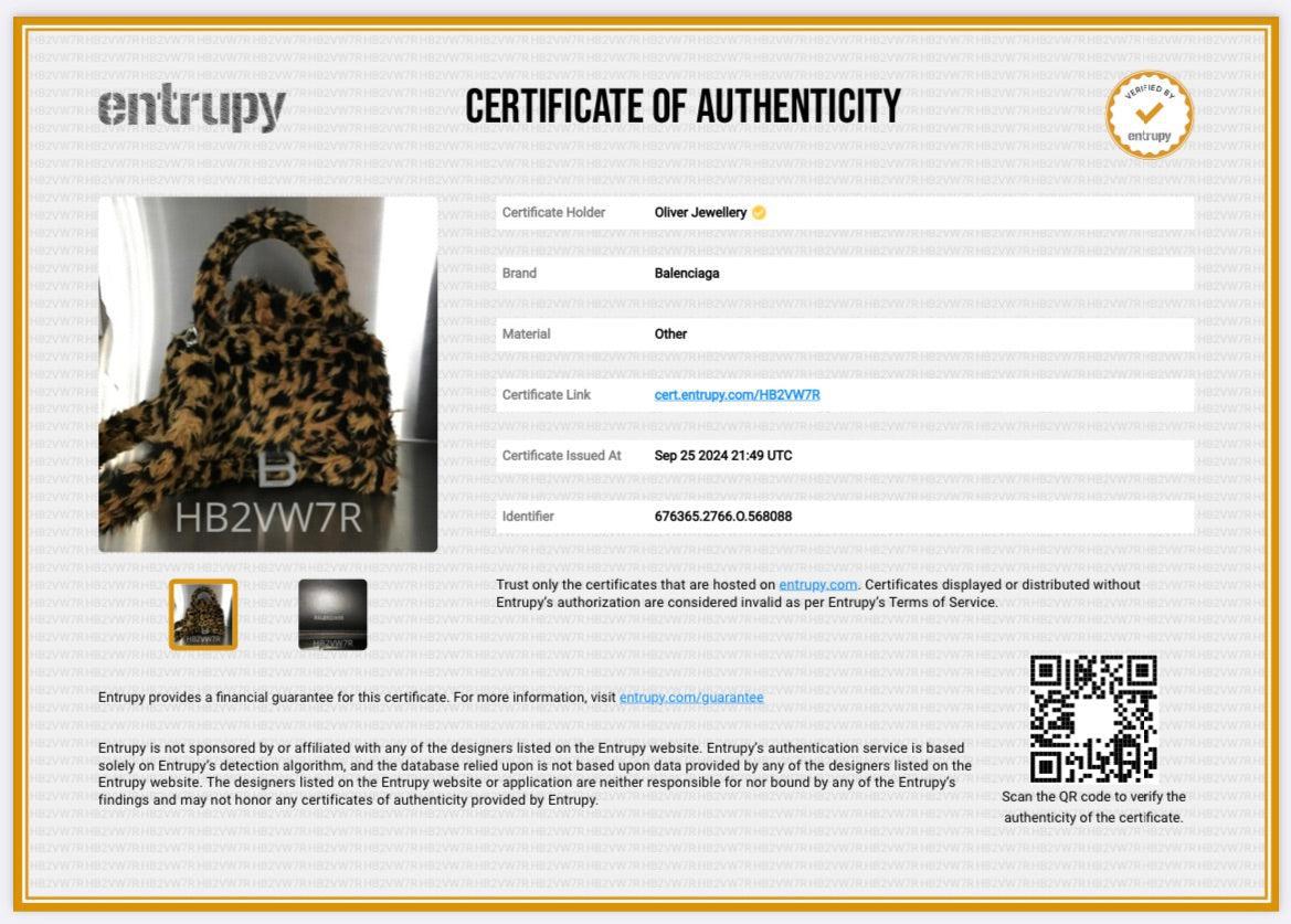 Balenciaga Brown Leopard Print Faux Fur Small Hourglass Top Handle Bag w/ Strap