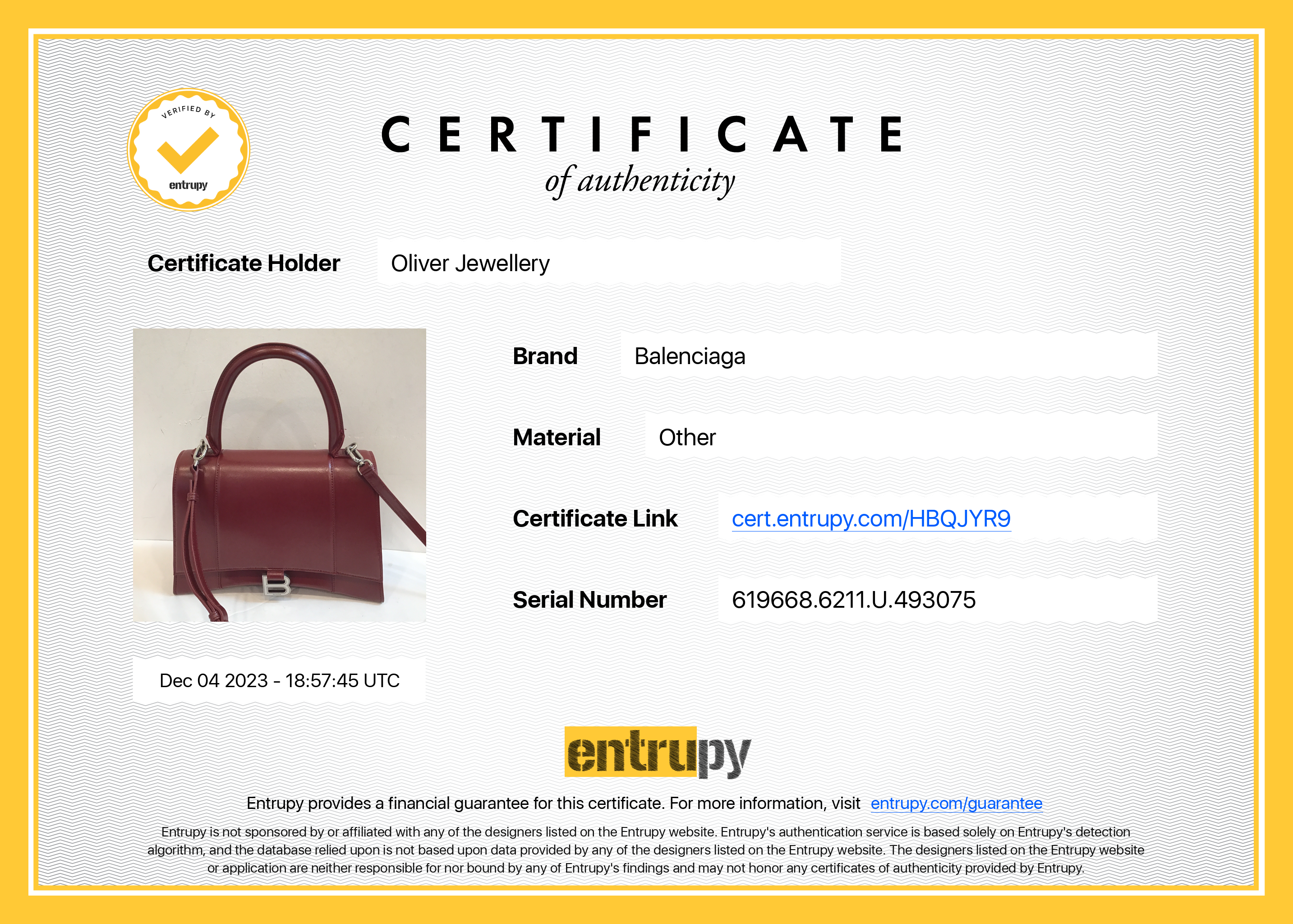 Balenciaga Burgundy Calfskin Leather Medium Hourglass Top Handle Bag w/ Strap