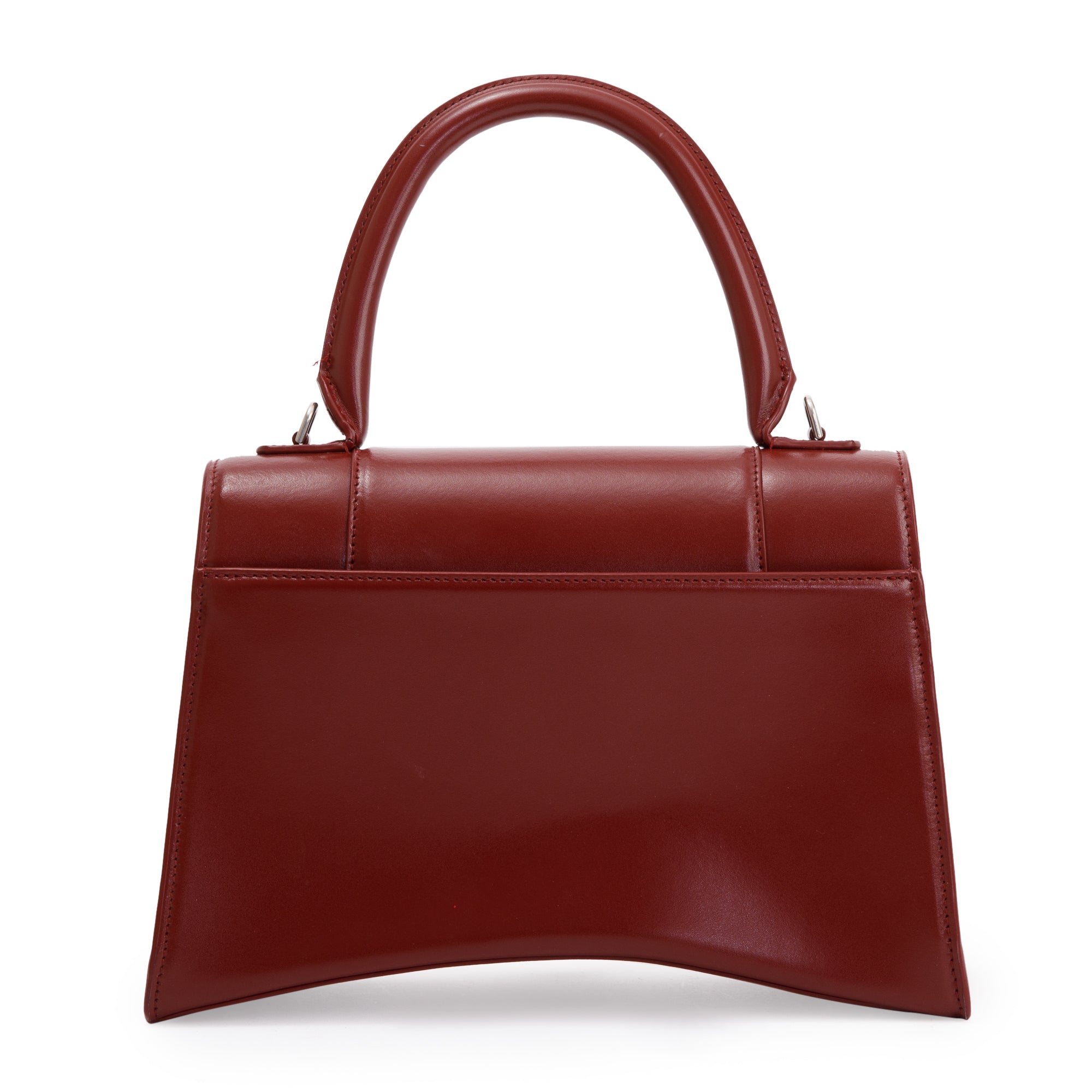 Balenciaga Burgundy Calfskin Leather Medium Hourglass Top Handle Bag w/ Strap