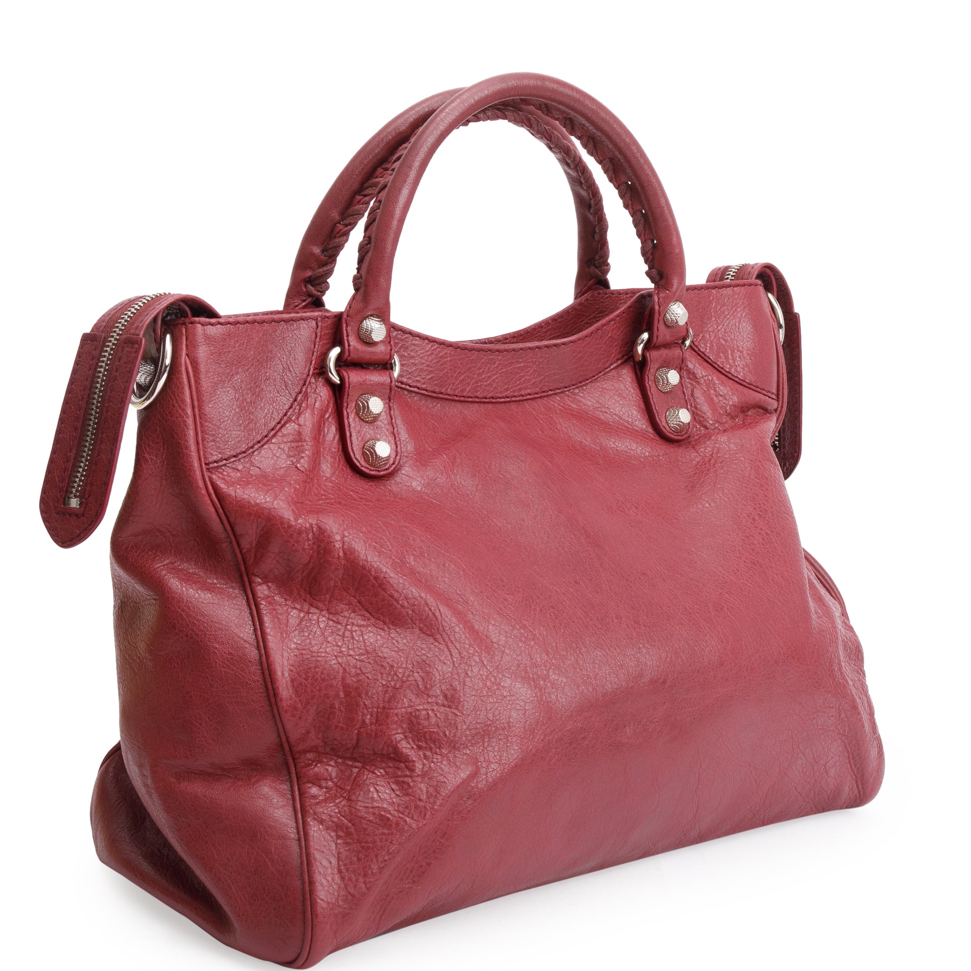 Balenciaga Burgundy Motocross Agneau Leather Giant 12 City Bag w/ Strap