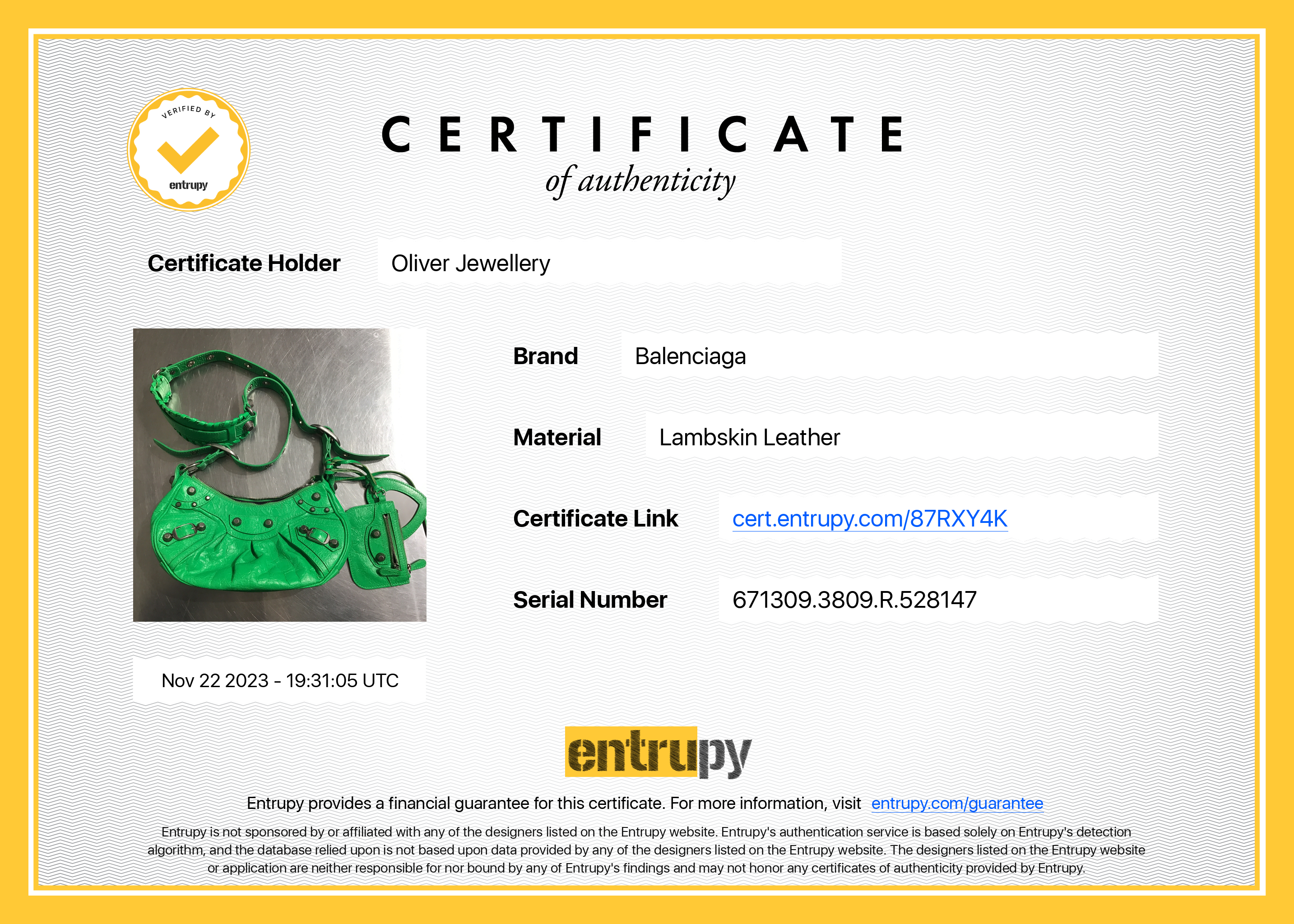 Balenciaga Green Arena Calfskin Leather Le Cagole XS Shoulder Bag