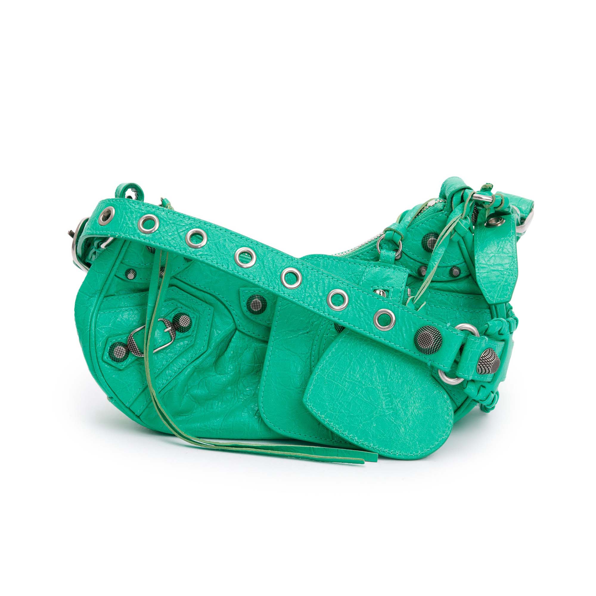 Balenciaga Green Arena Calfskin Leather Le Cagole XS Shoulder Bag