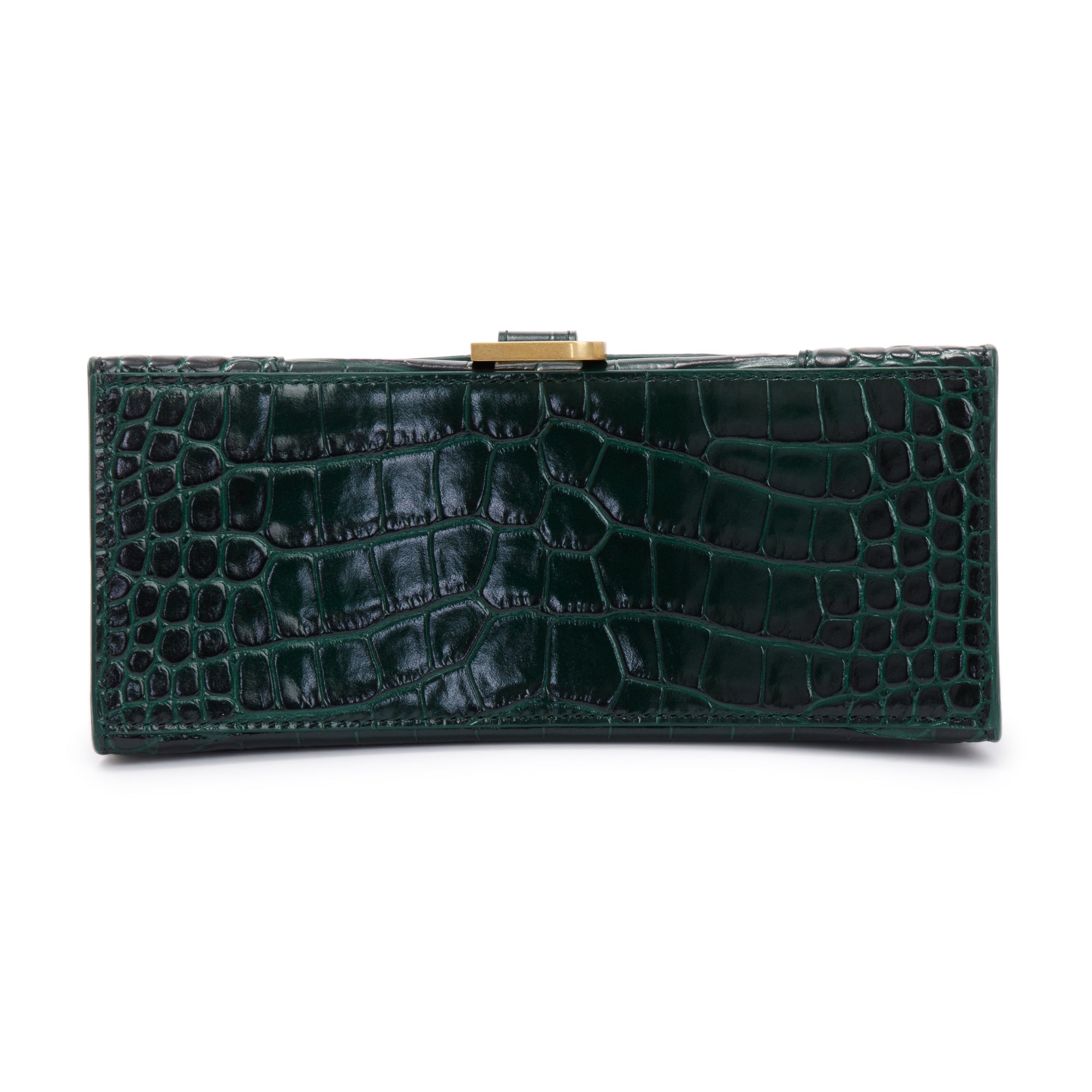 Balenciaga Green Croc-Embossed Calfskin Leather Small Hourglass Top Handle Bag w/ Strap