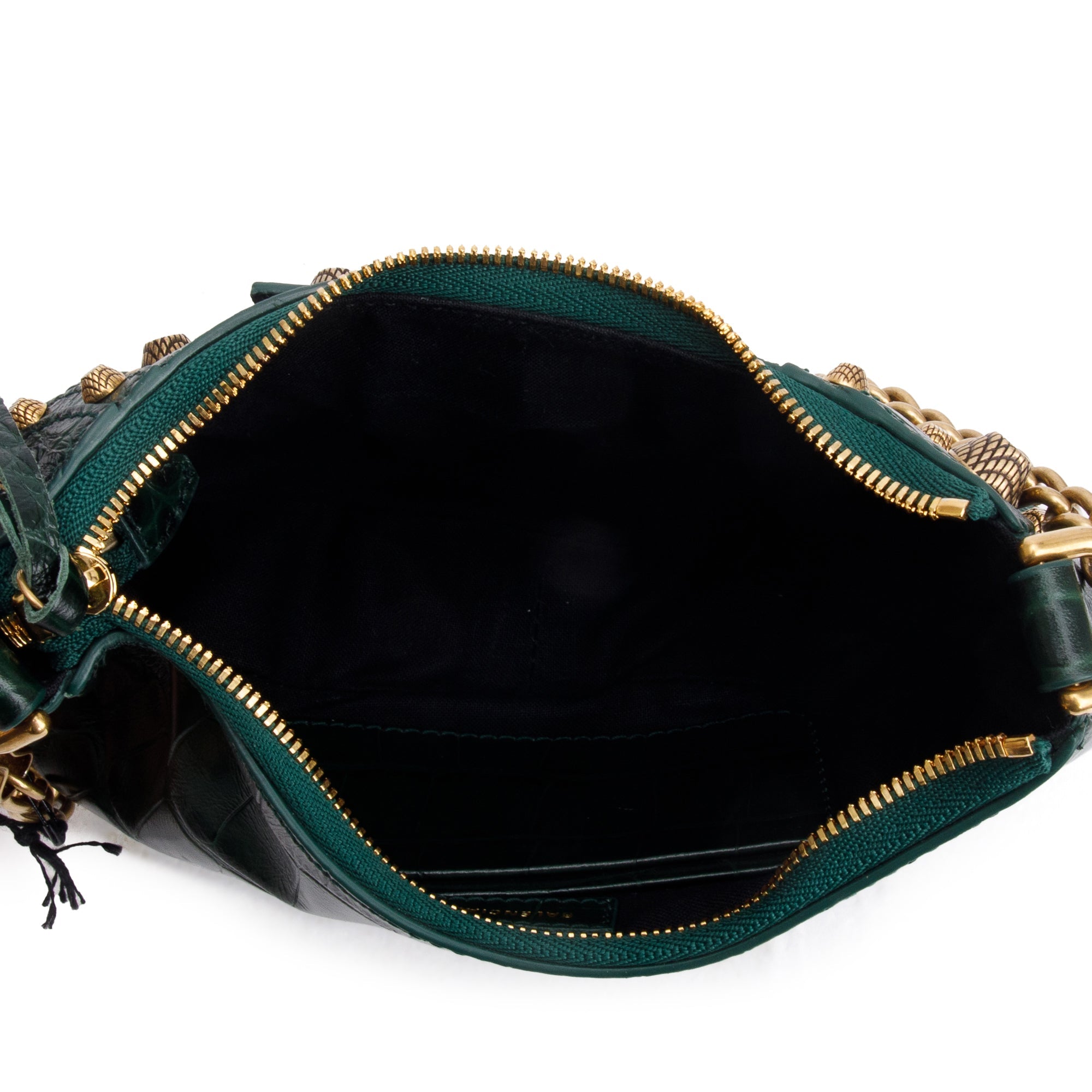 Balenciaga Green Crocodile Embossed Leather Mini Le Cagole Crossbody with Chain