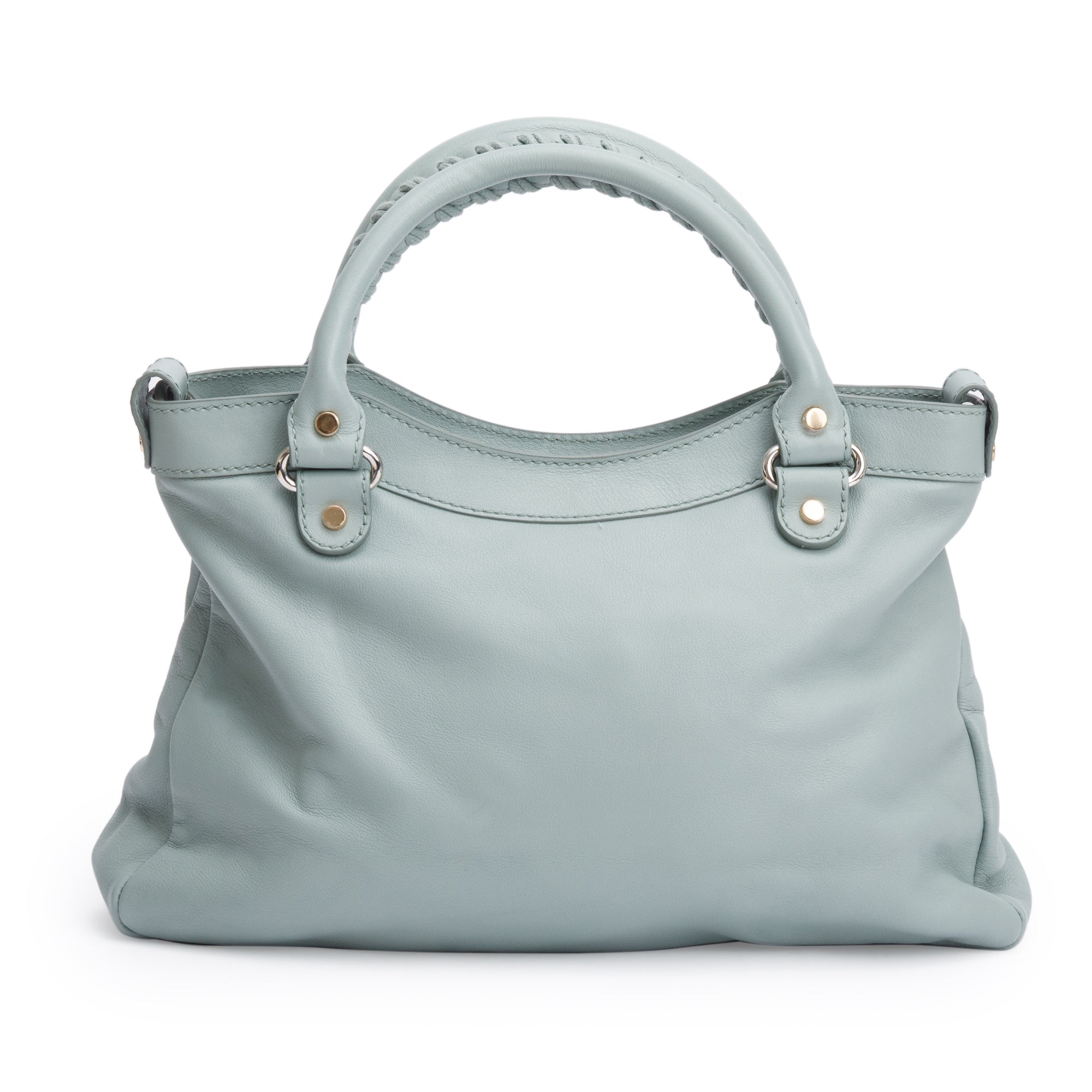 Balenciaga Green Town Metal Plate Flat Studs City Bag w/ Strap