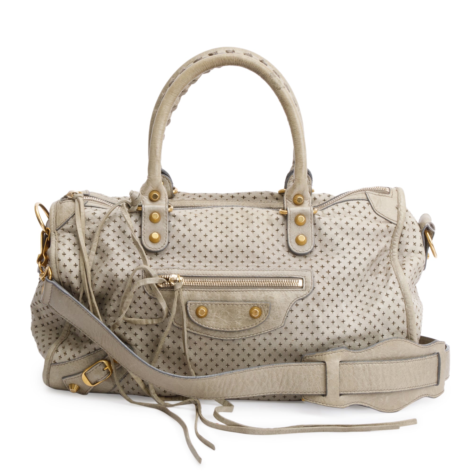 Balenciaga Grey Agneau Leather Laser Cut Cross Classic City Bag