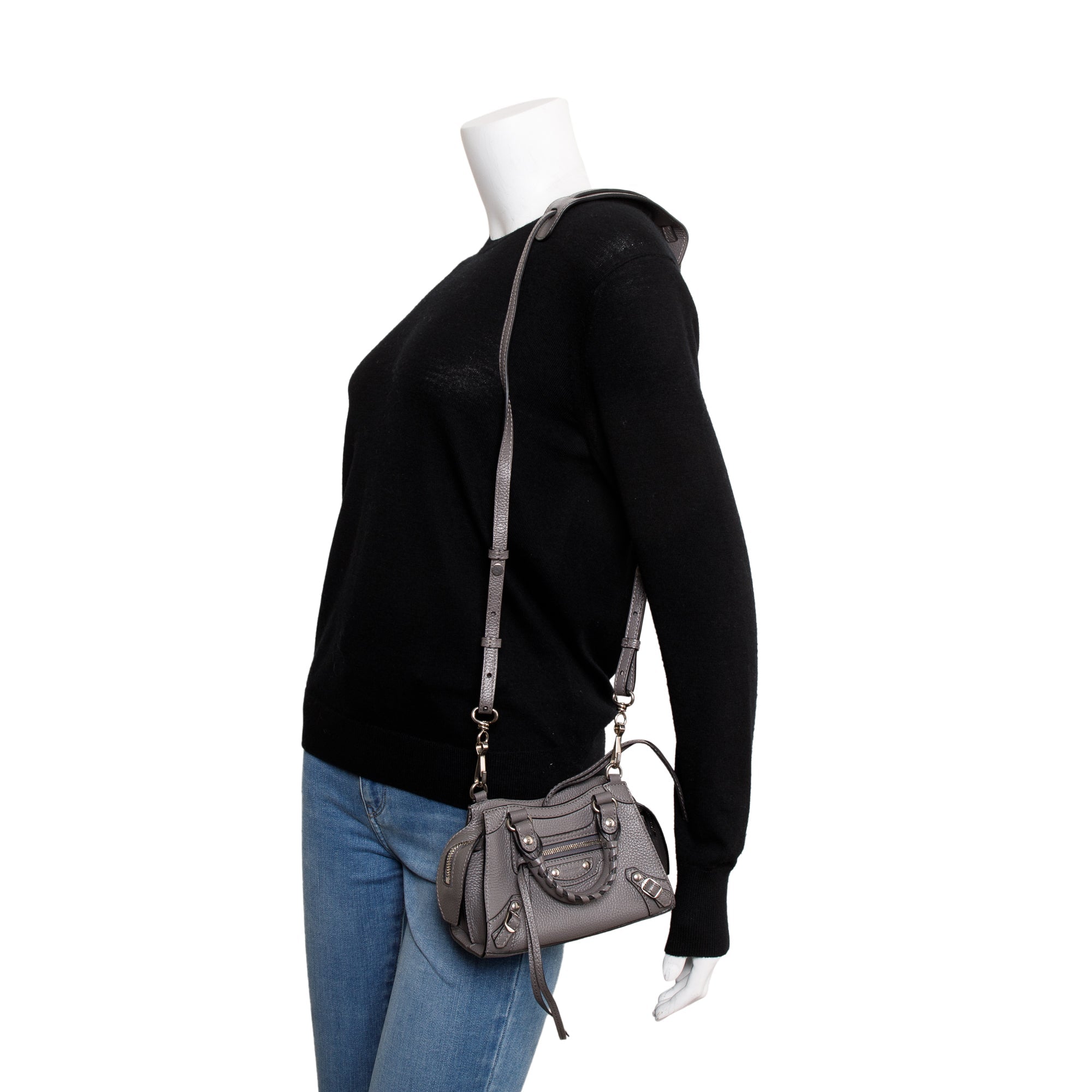 Balenciaga Grey Calfskin Leather Nano Neo Classic Top Handle Bag w/ Strap