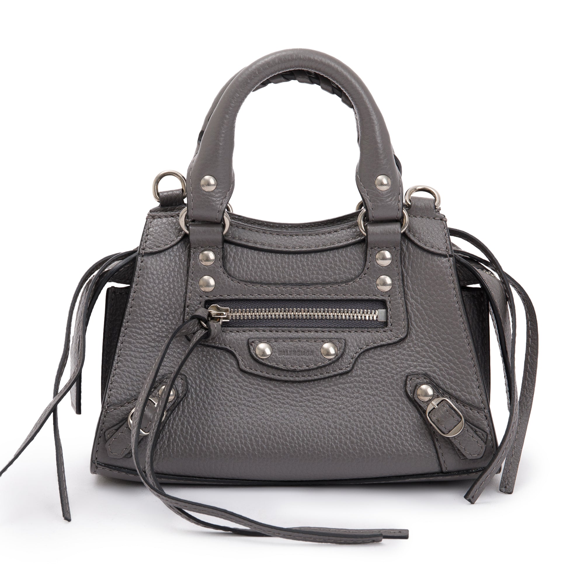 Balenciaga Grey Calfskin Leather Nano Neo Classic Top Handle Bag w/ Strap