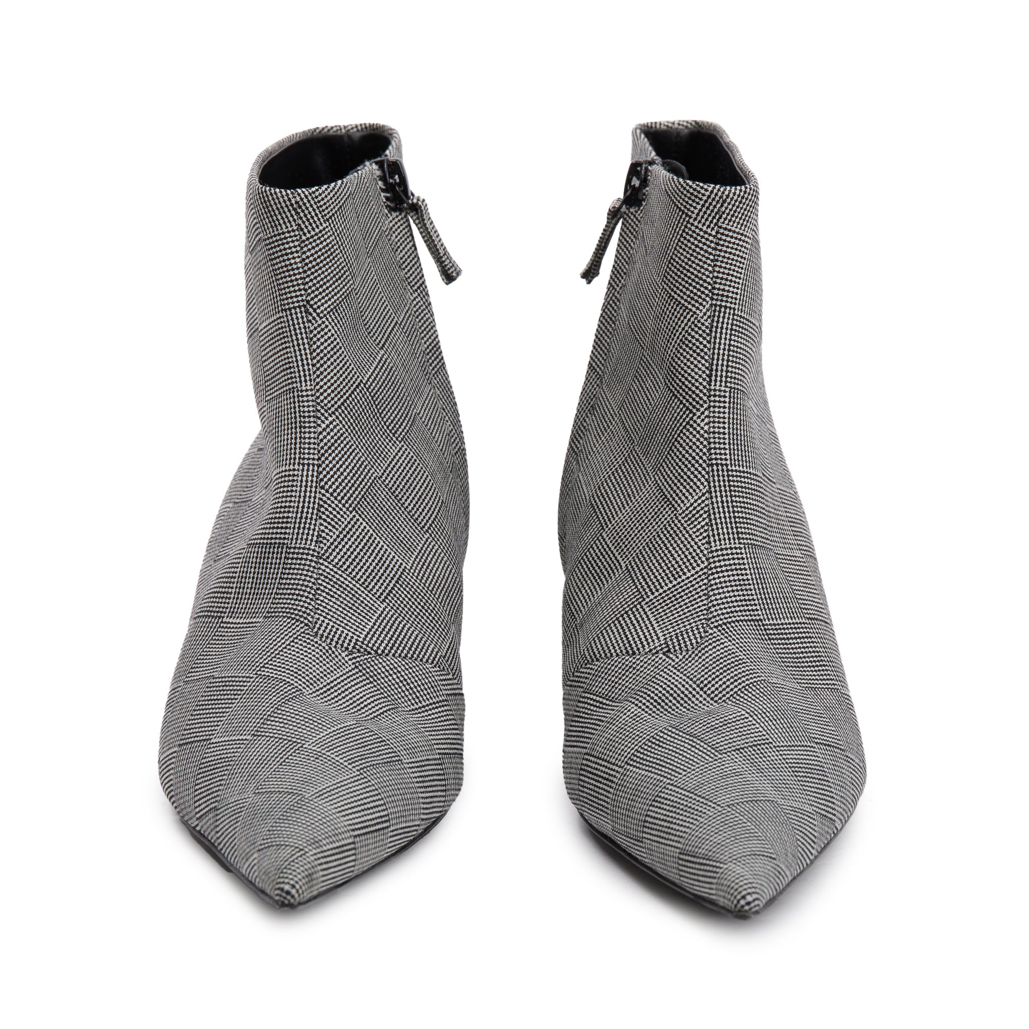 Balenciaga Grey Checked Wool Knife Pointy Toe Ankle Boots, Size 35.5 w/ Box