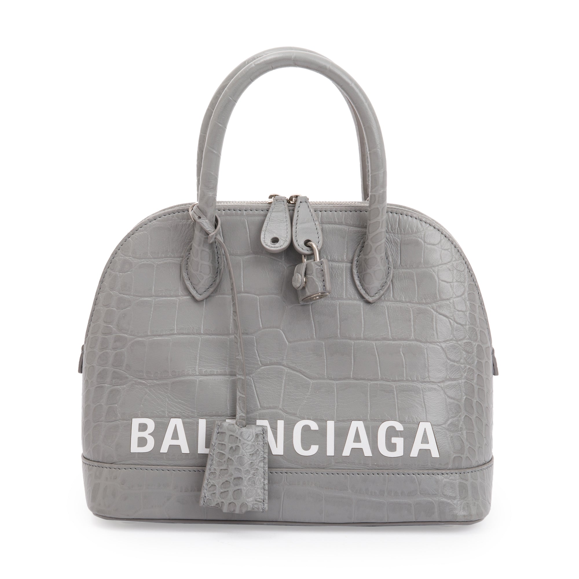 Balenciaga Grey Croc Embossed Ville S Top Handle Bag w/ Strap