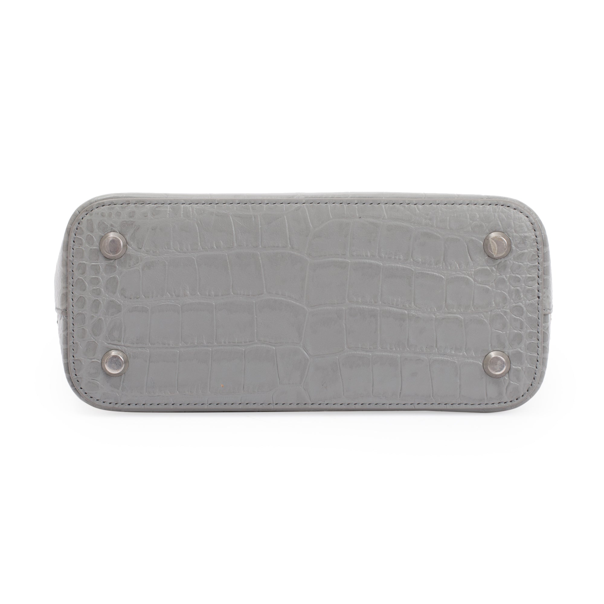 Balenciaga Grey Croc Embossed Ville S Top Handle Bag w/ Strap