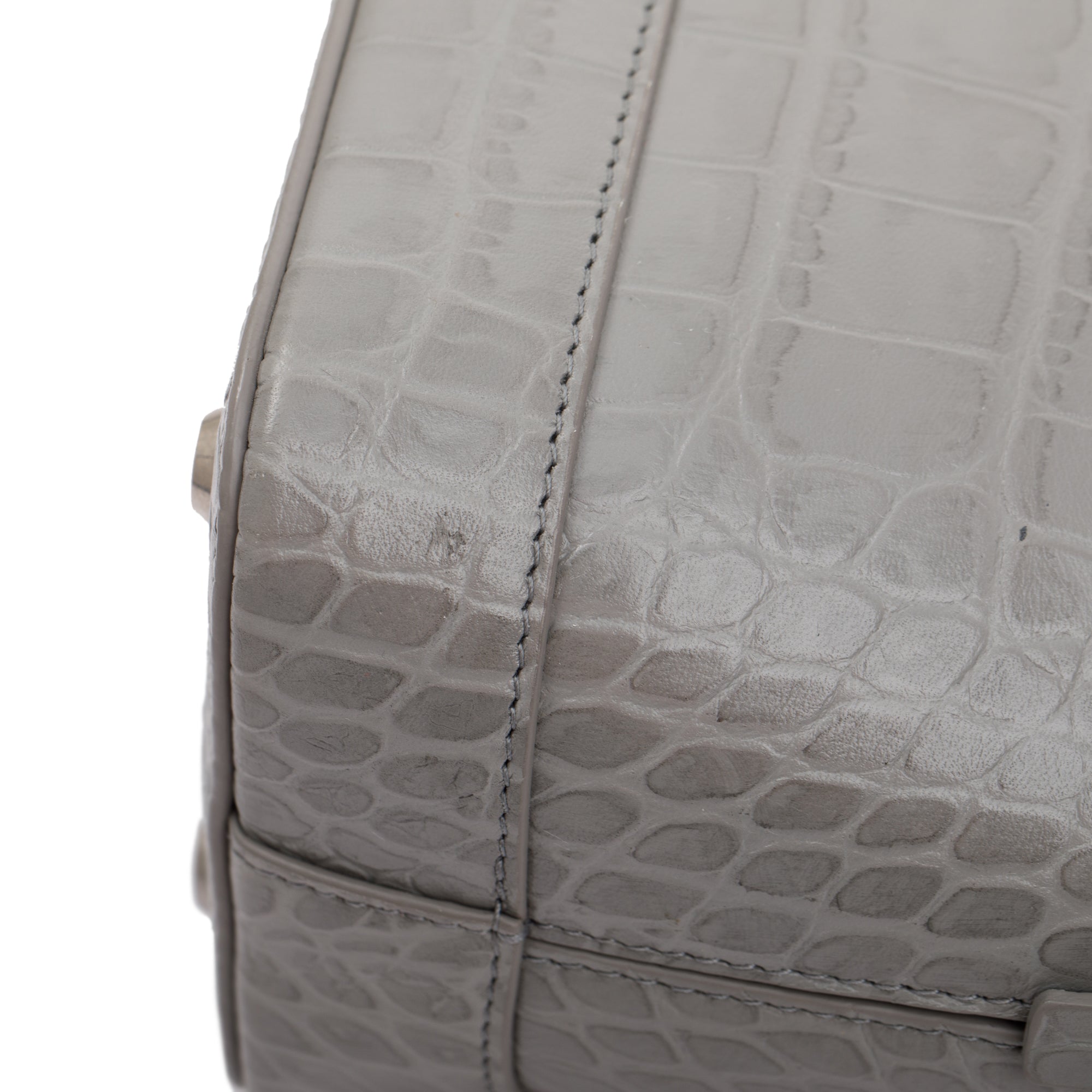 Balenciaga Grey Croc Embossed Ville S Top Handle Bag w/ Strap