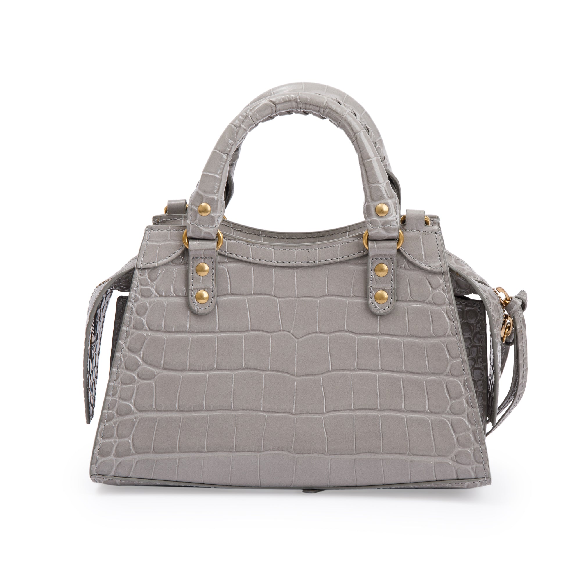 Balenciaga Grey Crocodile Embossed Calfskin Leather MIni Neo Classic Top Handle Bag w/ Strap