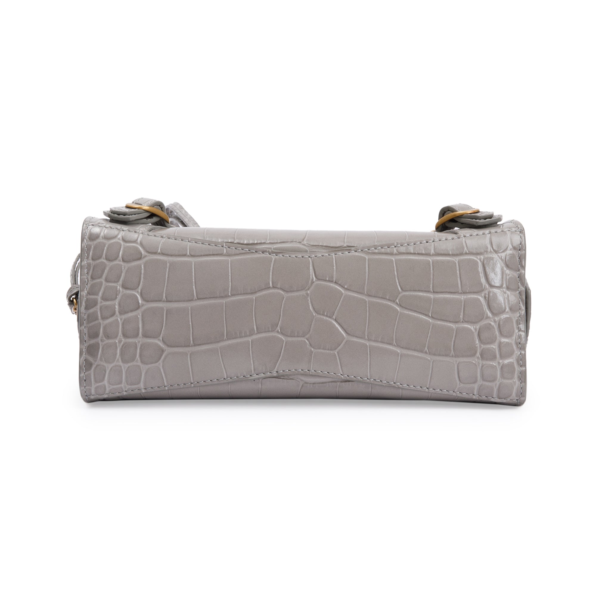 Balenciaga Grey Crocodile Embossed Calfskin Leather MIni Neo Classic Top Handle Bag w/ Strap