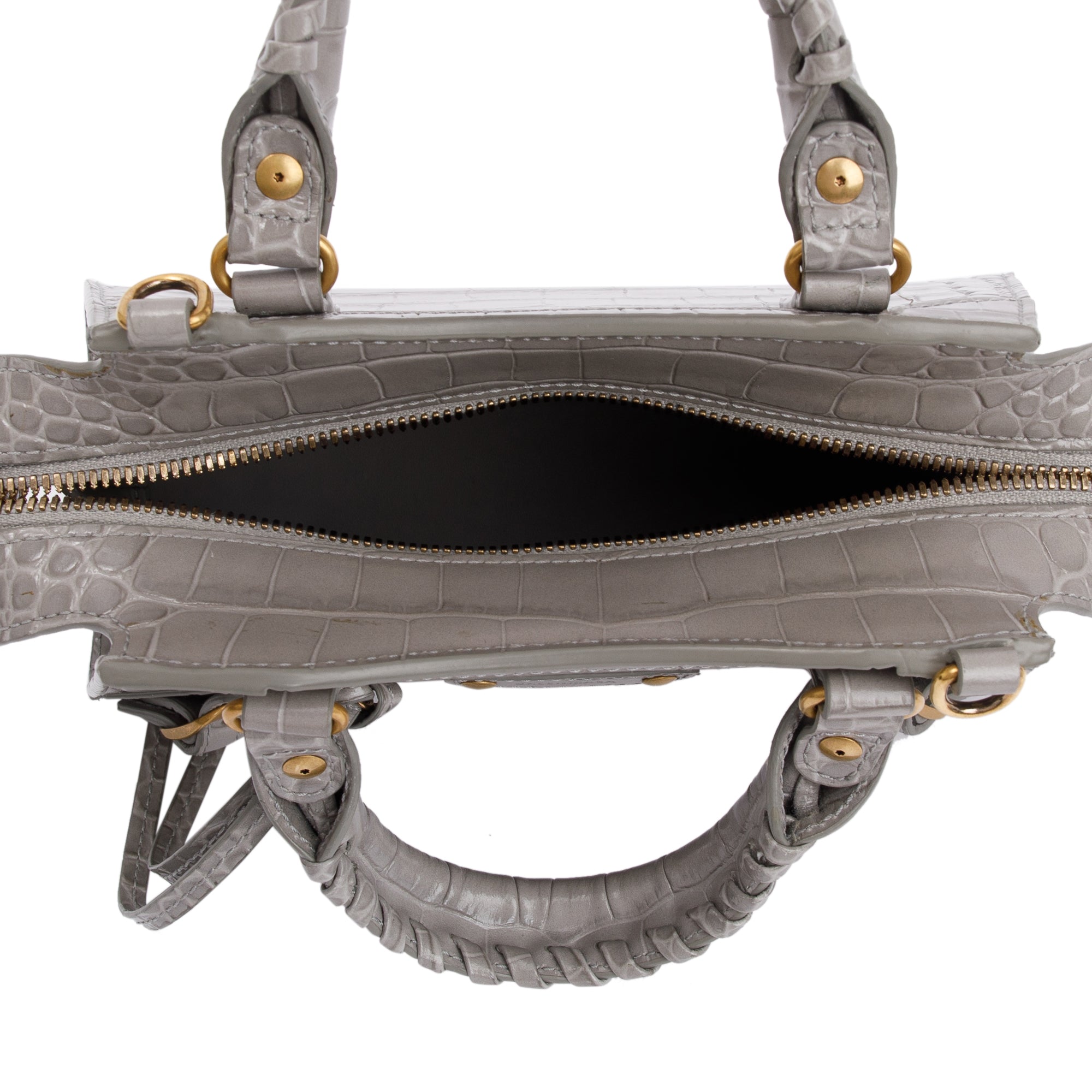 Balenciaga Grey Crocodile Embossed Calfskin Leather MIni Neo Classic Top Handle Bag w/ Strap