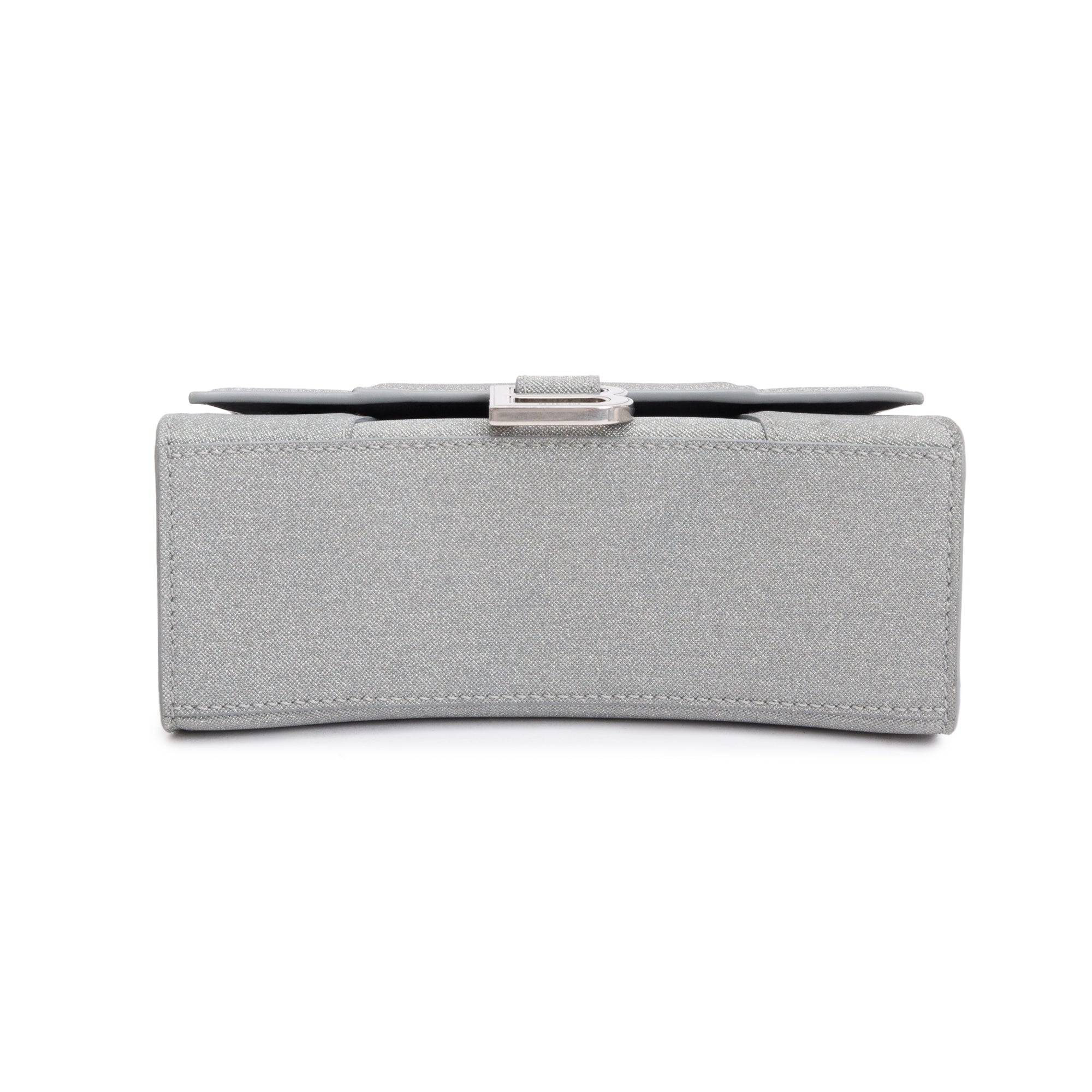 Balenciaga Grey Glitter Fabric XS Hourglass Top Handle Bag w/ Strap