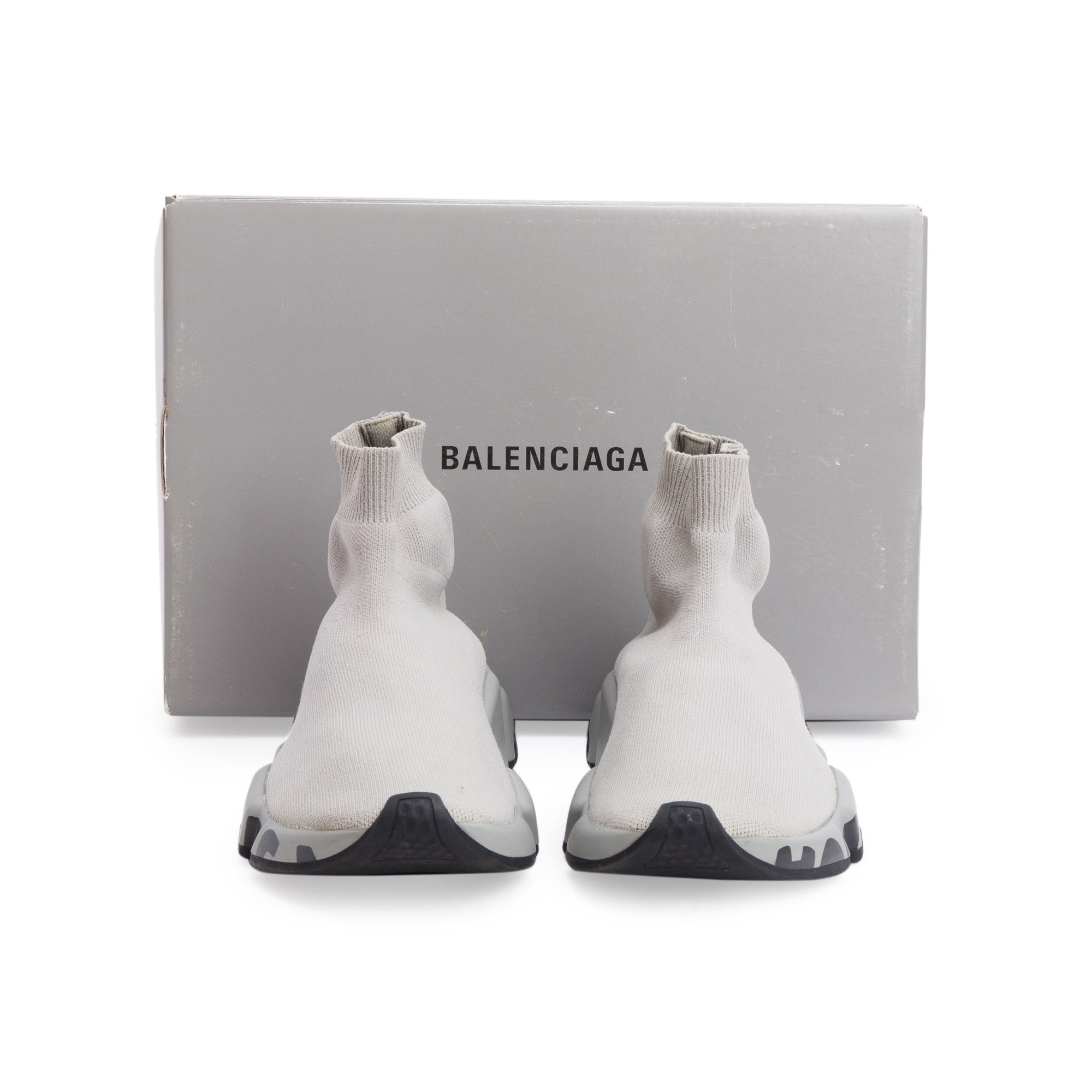 Balenciaga Grey Knit Graffiti Sole Speed Trainer Sock Sneaker