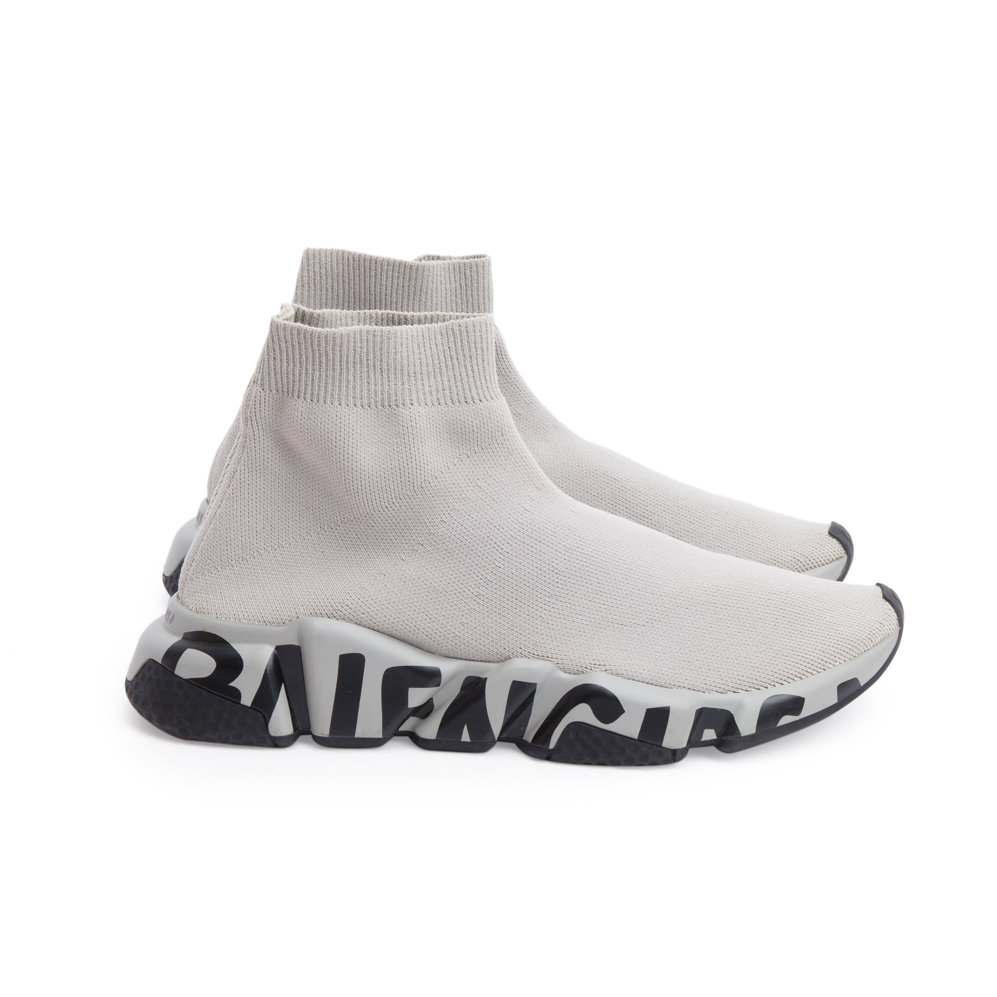 Balenciaga Grey Knit Graffiti Sole Speed Trainer Sock Sneaker