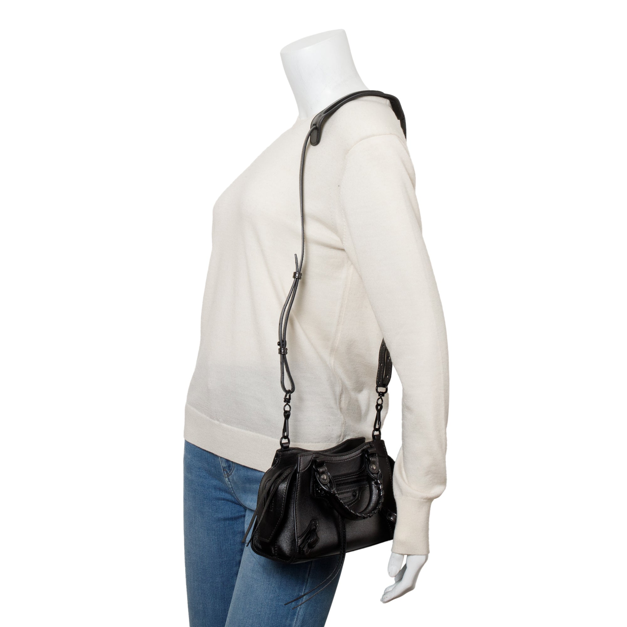 Balenciaga Grey Metallic Calfskin Leather MIni Neo Classic Top Handle Bag w/ Strap