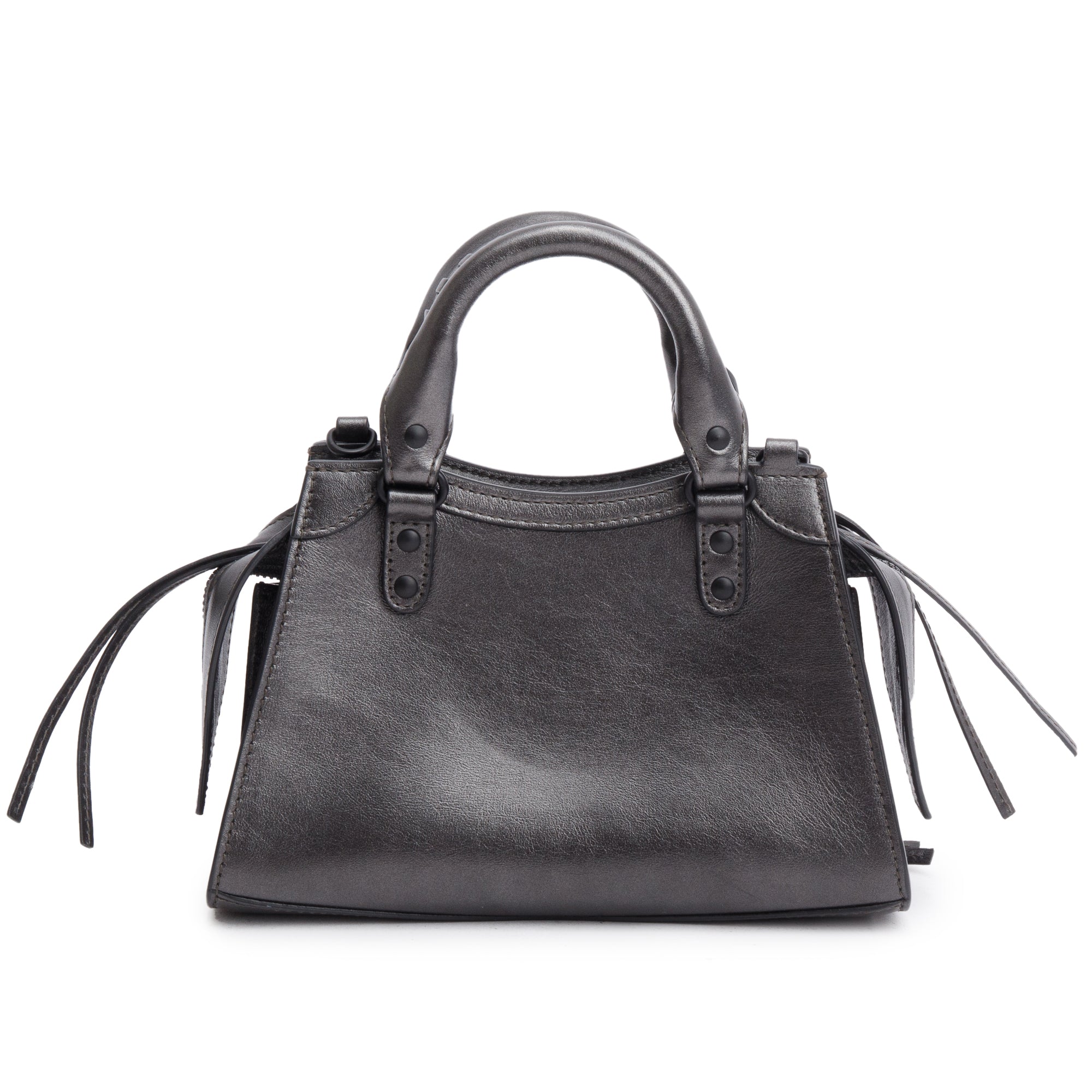 Balenciaga Grey Metallic Calfskin Leather MIni Neo Classic Top Handle Bag w/ Strap
