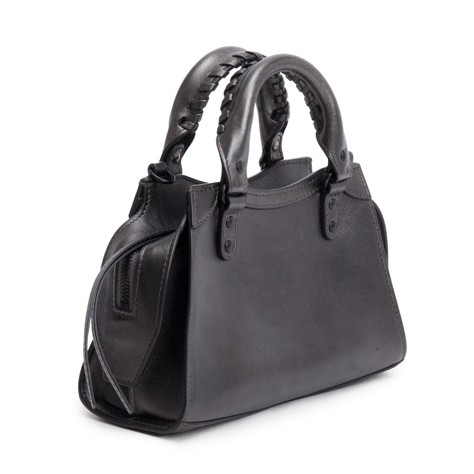 Balenciaga Grey Metallic Calfskin Leather MIni Neo Classic Top Handle Bag w/ Strap