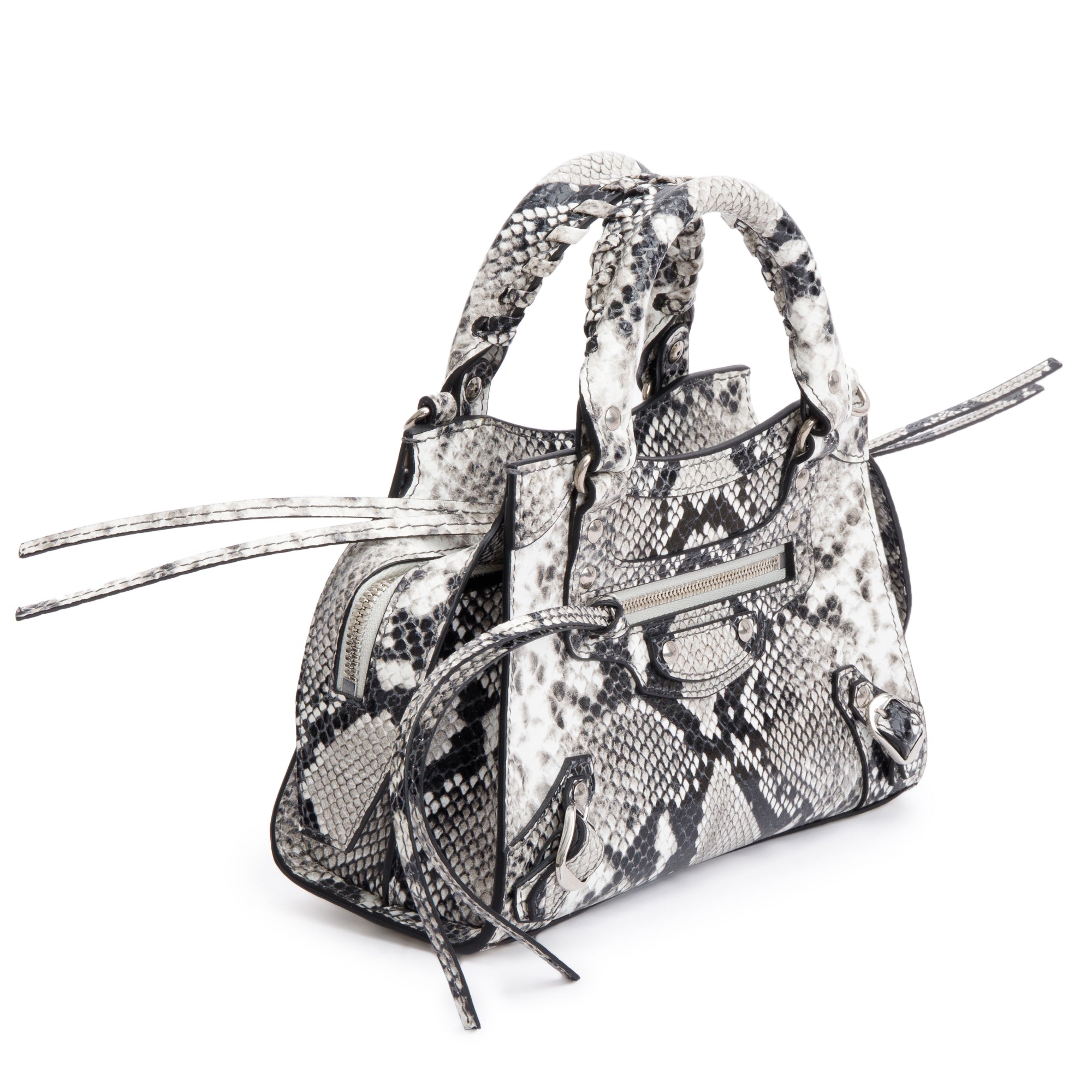 Balenciaga Grey Python Embossed Neo Classic Mini City Bag w/ Strap