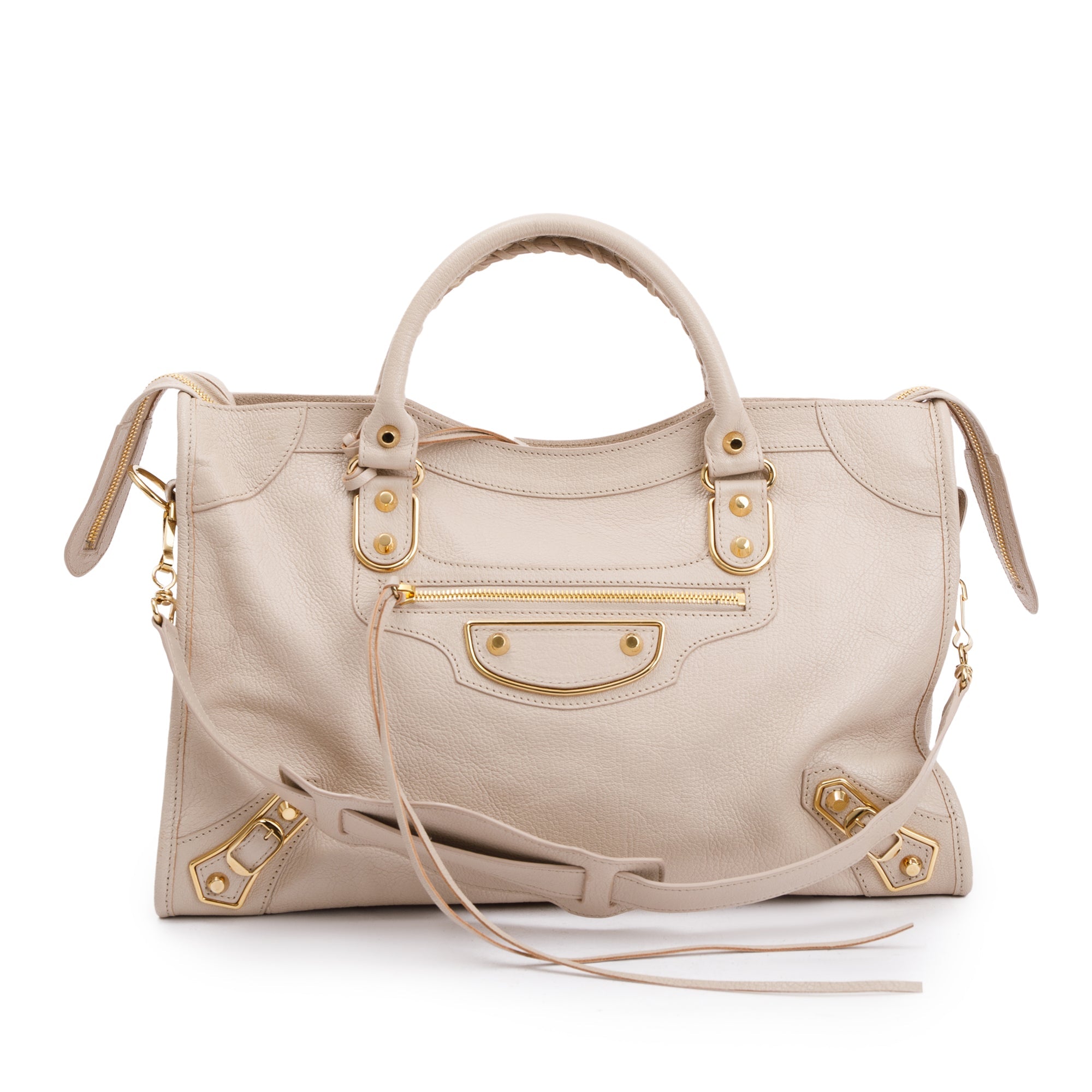 Balenciaga Neutral Chevre Leather Metallic Edge City Bag