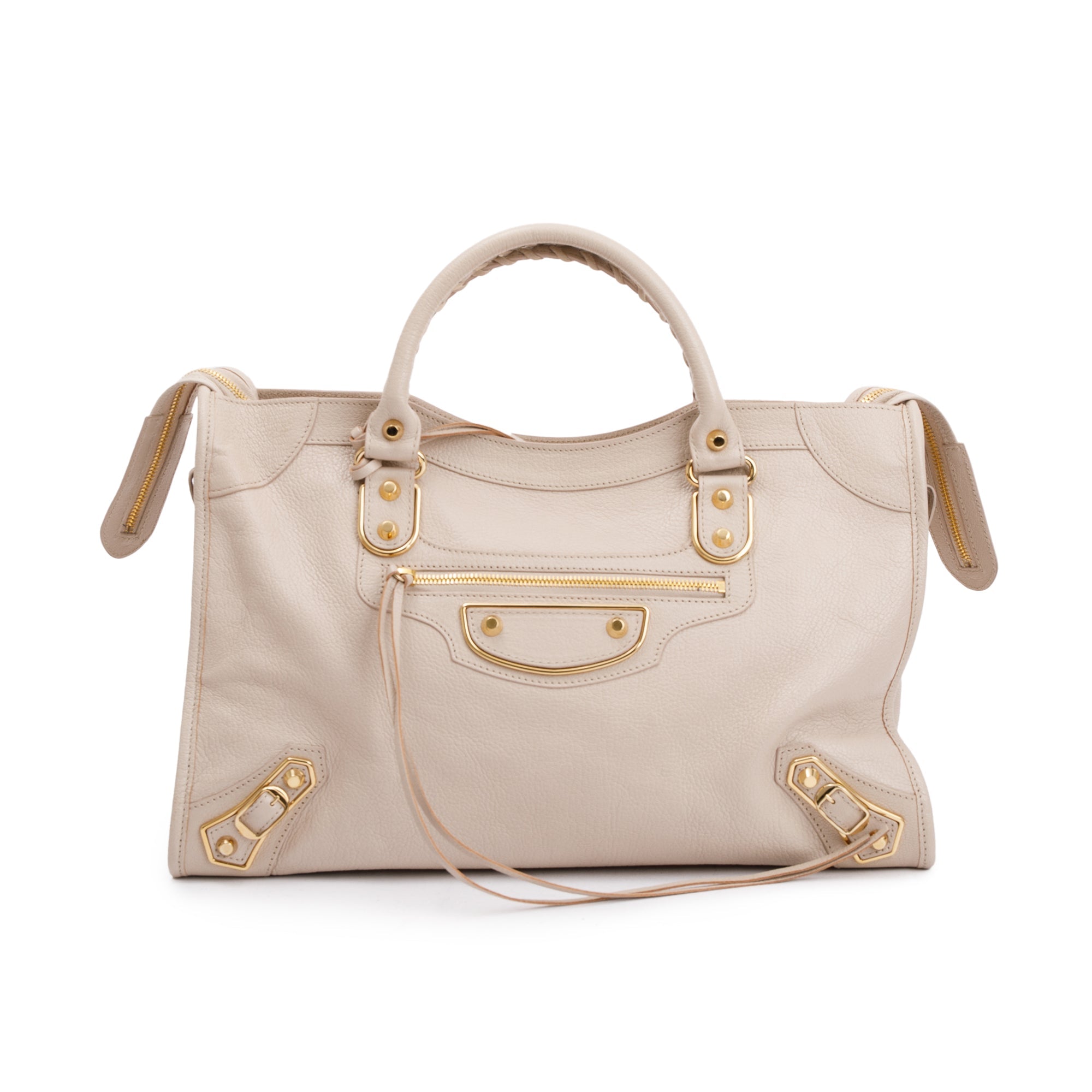 Balenciaga Neutral Chevre Leather Metallic Edge City Bag