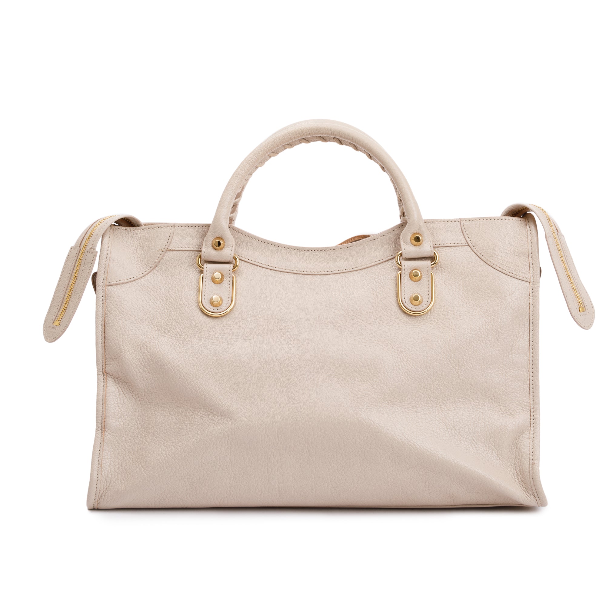 Balenciaga Neutral Chevre Leather Metallic Edge City Bag