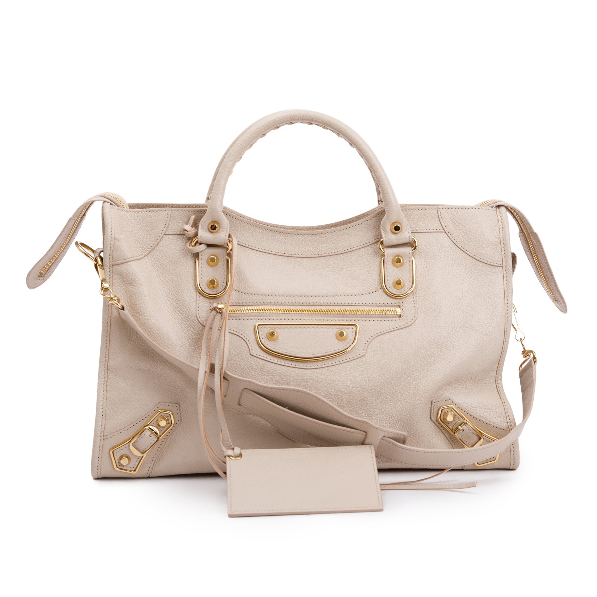 Balenciaga Neutral Chevre Leather Metallic Edge City Bag