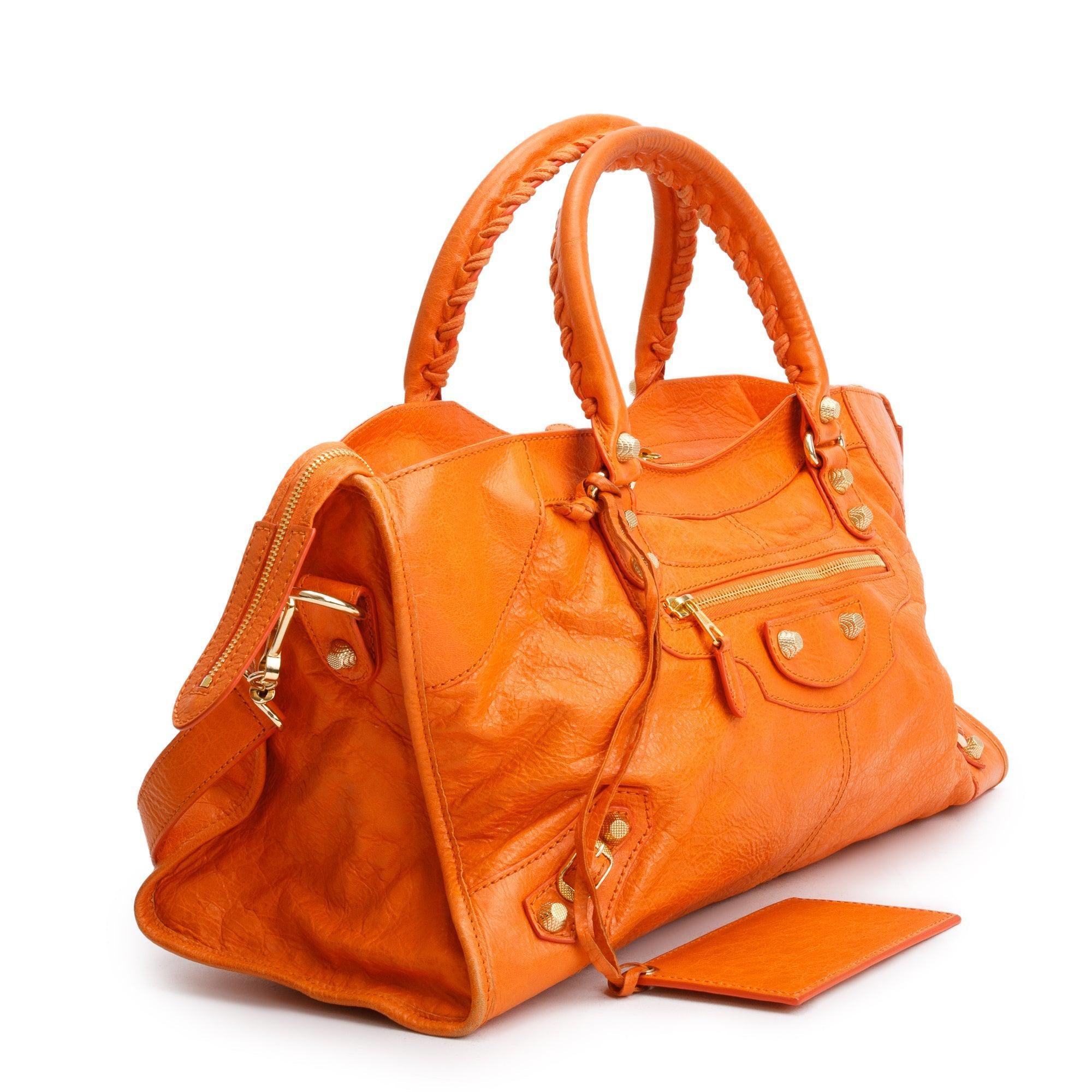 Balenciaga Orange Agneau Leather Giant 12 City Bag