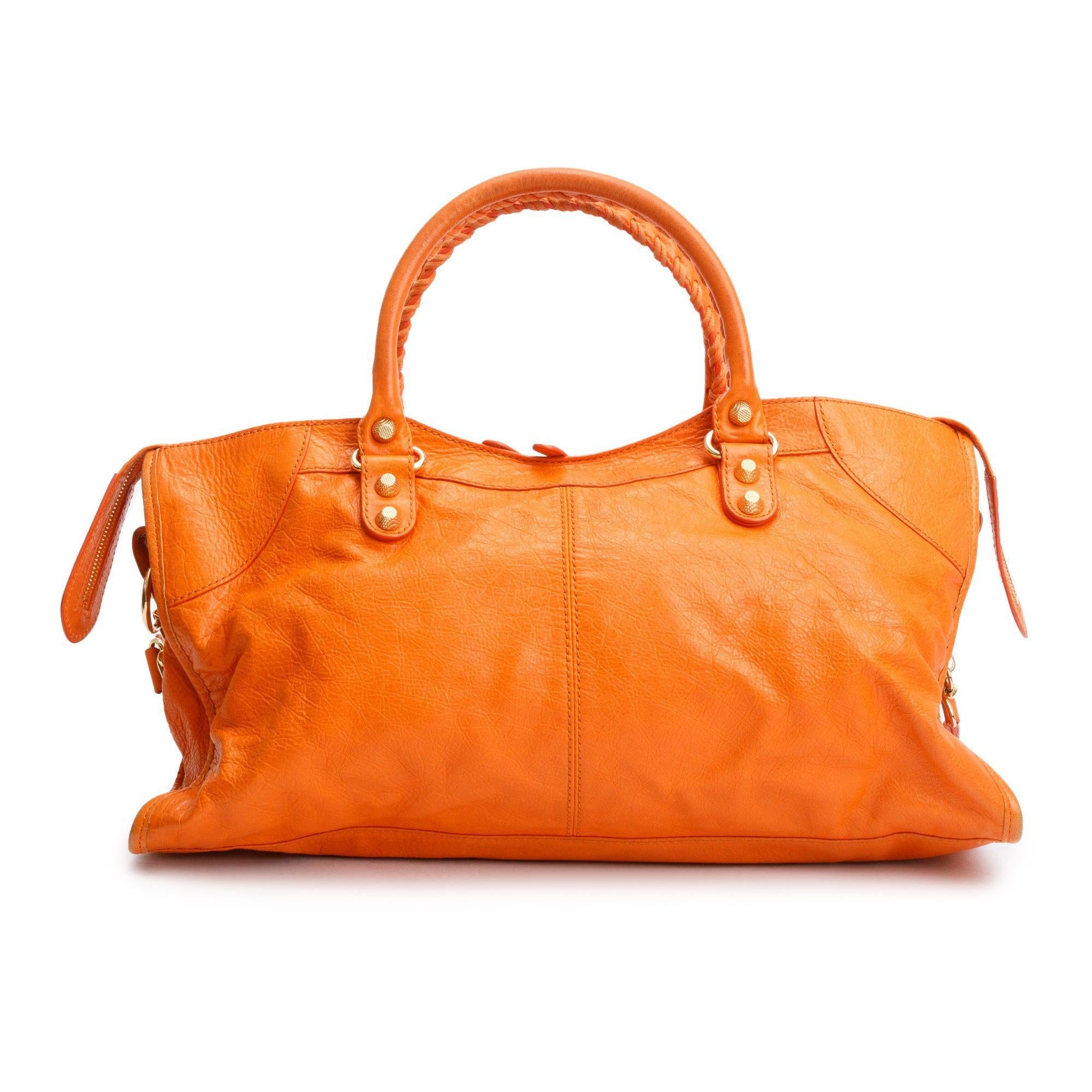 Balenciaga Orange Agneau Leather Giant 12 City Bag