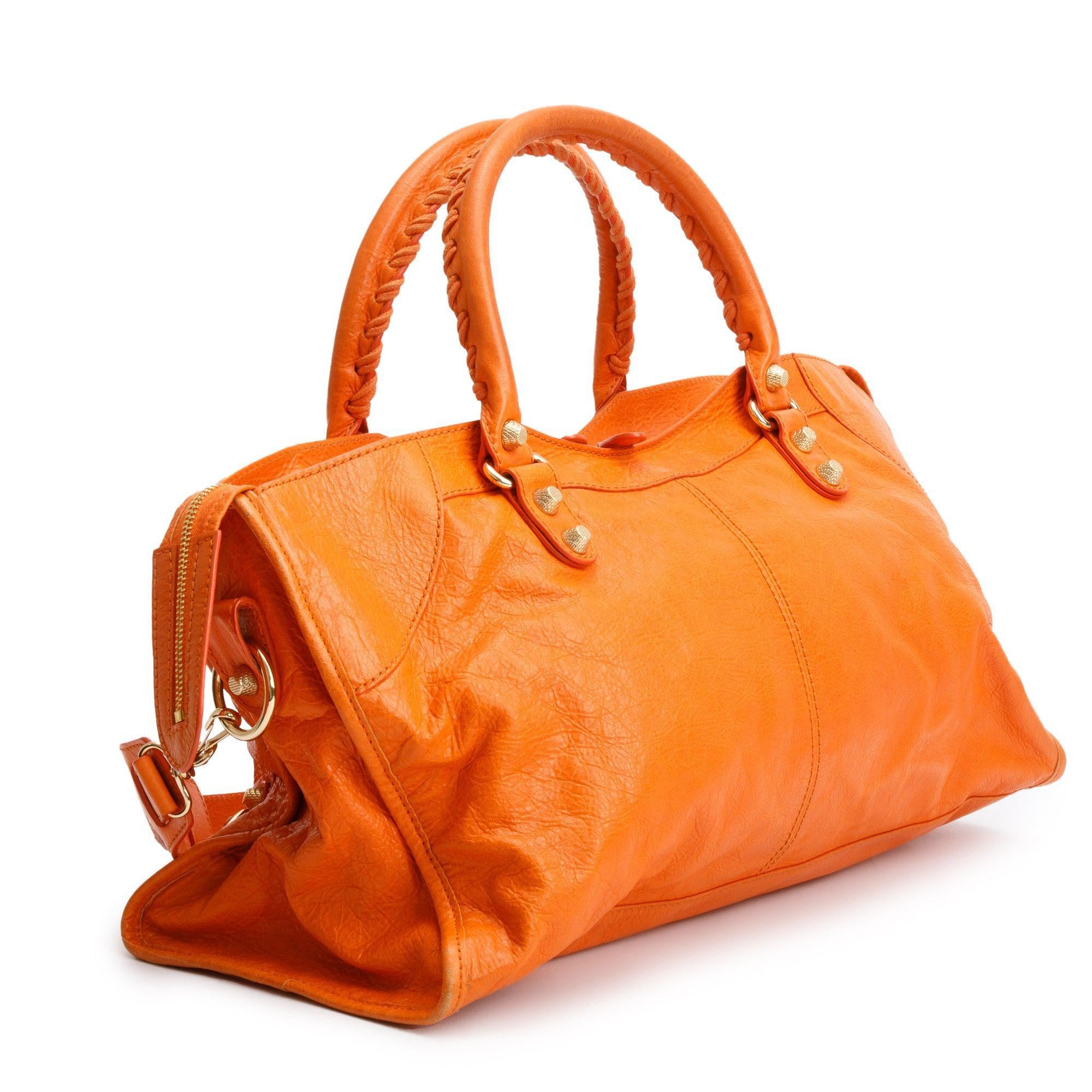 Balenciaga Orange Agneau Leather Giant 12 City Bag